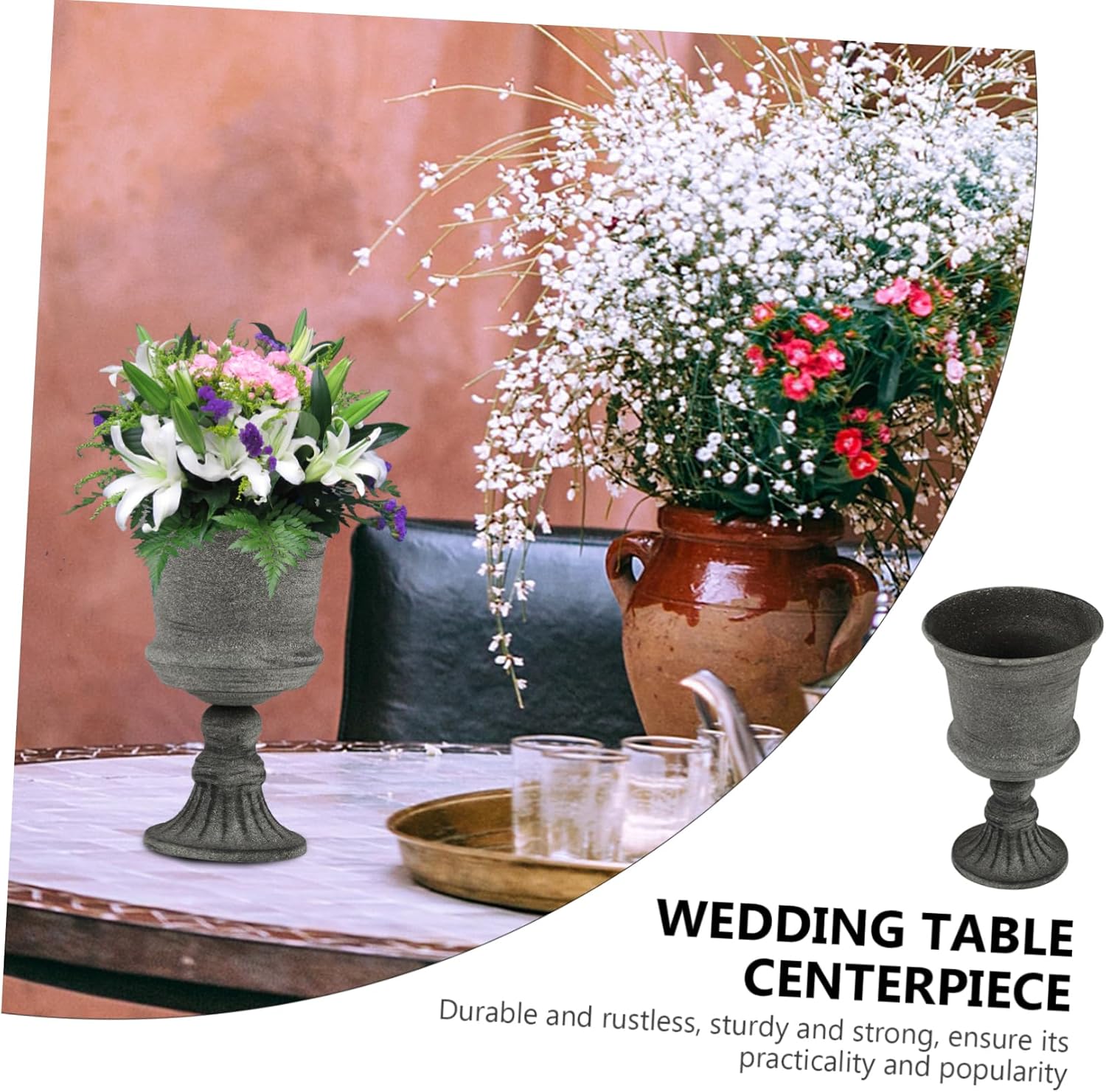 Vintage Gray Iron Art Flower Pot for Home and Office Decor