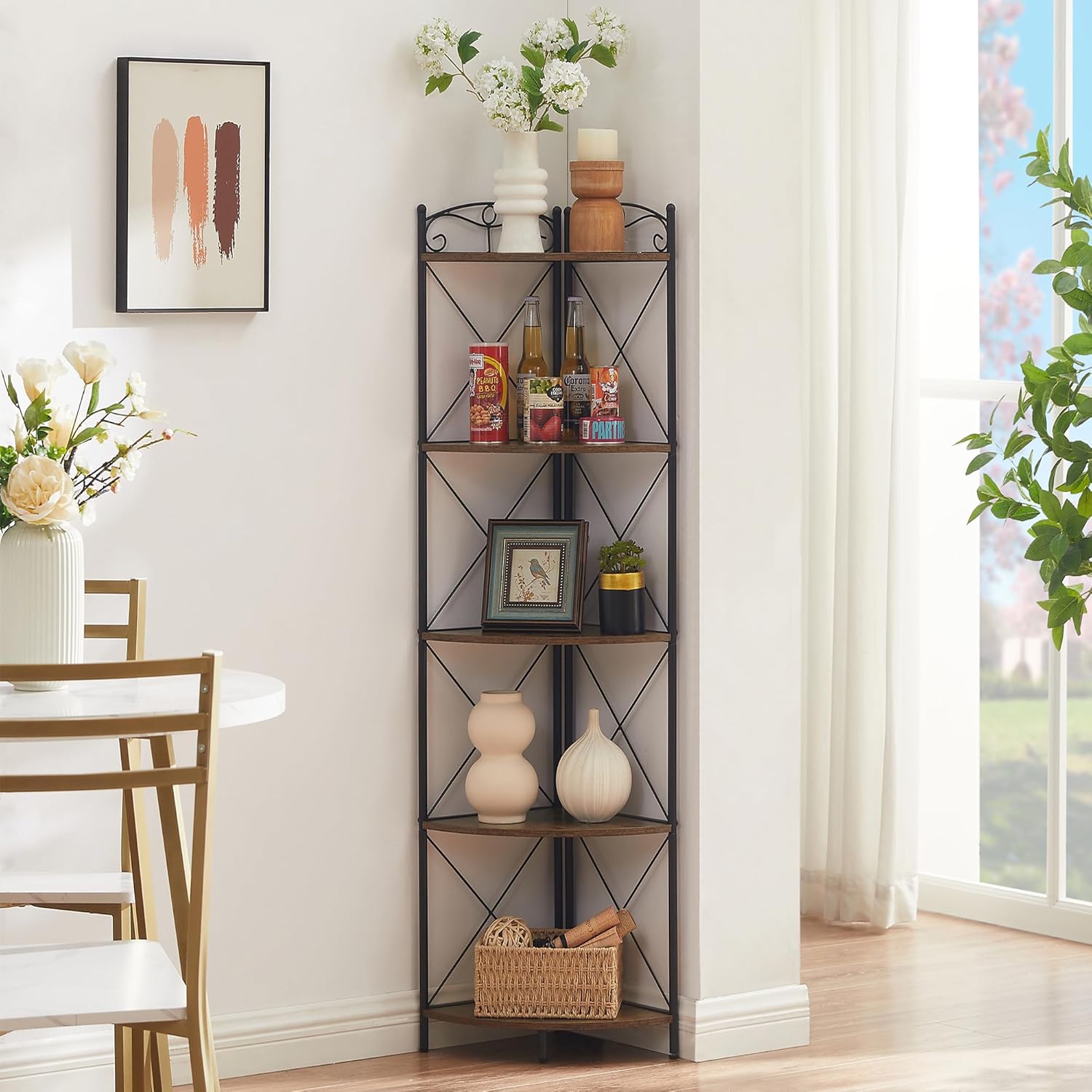 VECELO Corner Cabinet Tall Storage Shelf Bookshelf Display Rack