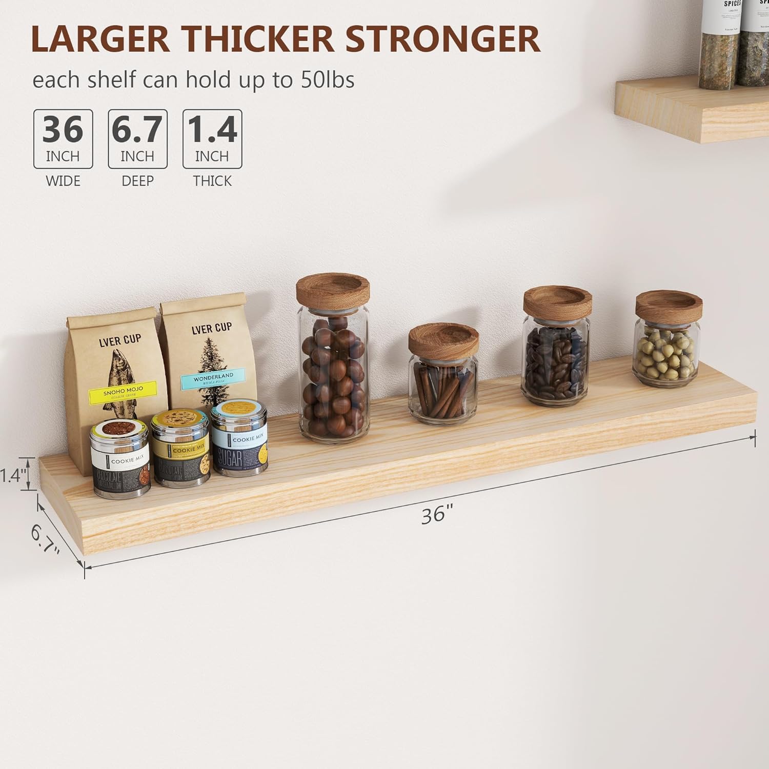 Fuqing Natural Wood Floating Shelves 36 Inch Set of 2