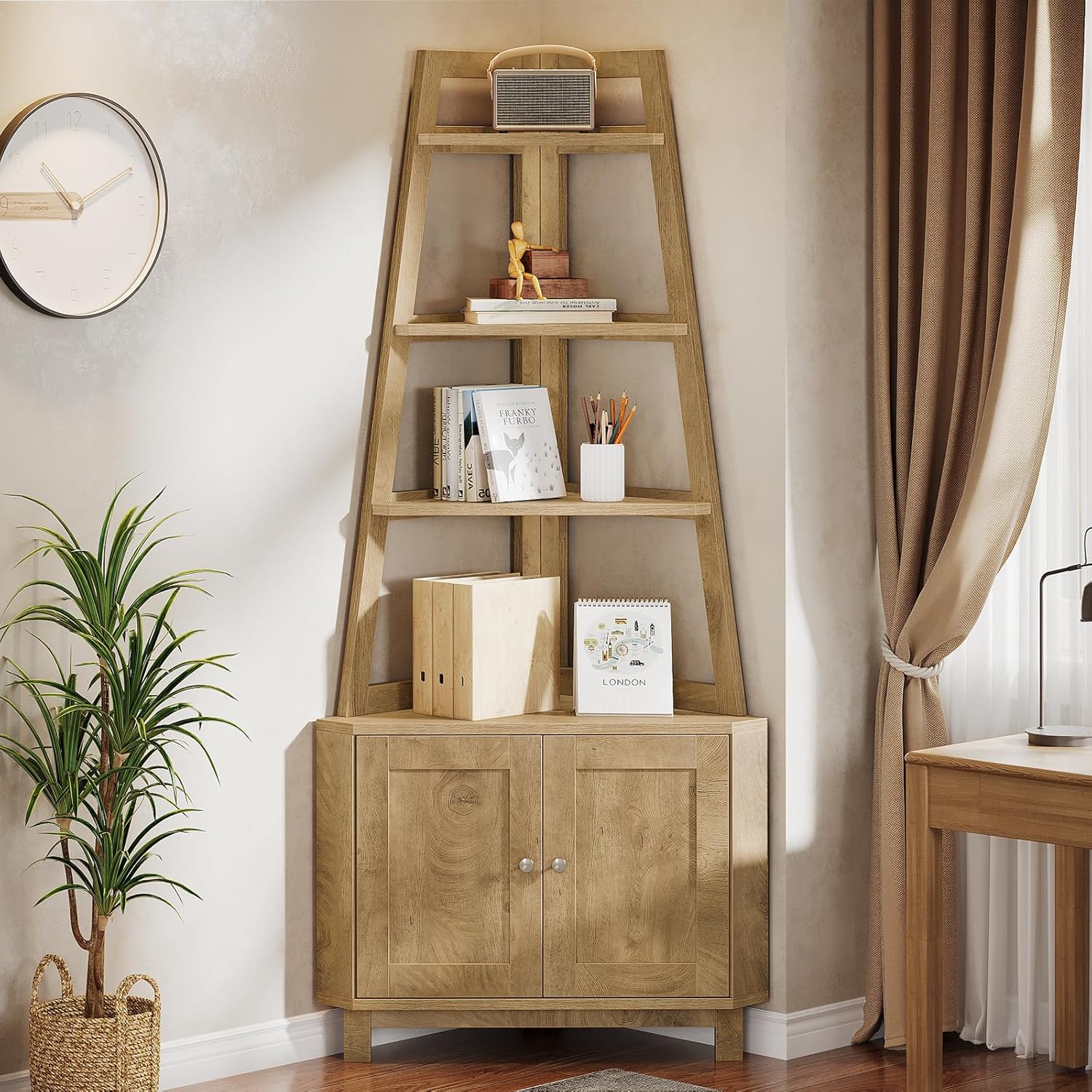 Tribesigns 709 Inch Tall Corner Shelf with Storage Cabinet