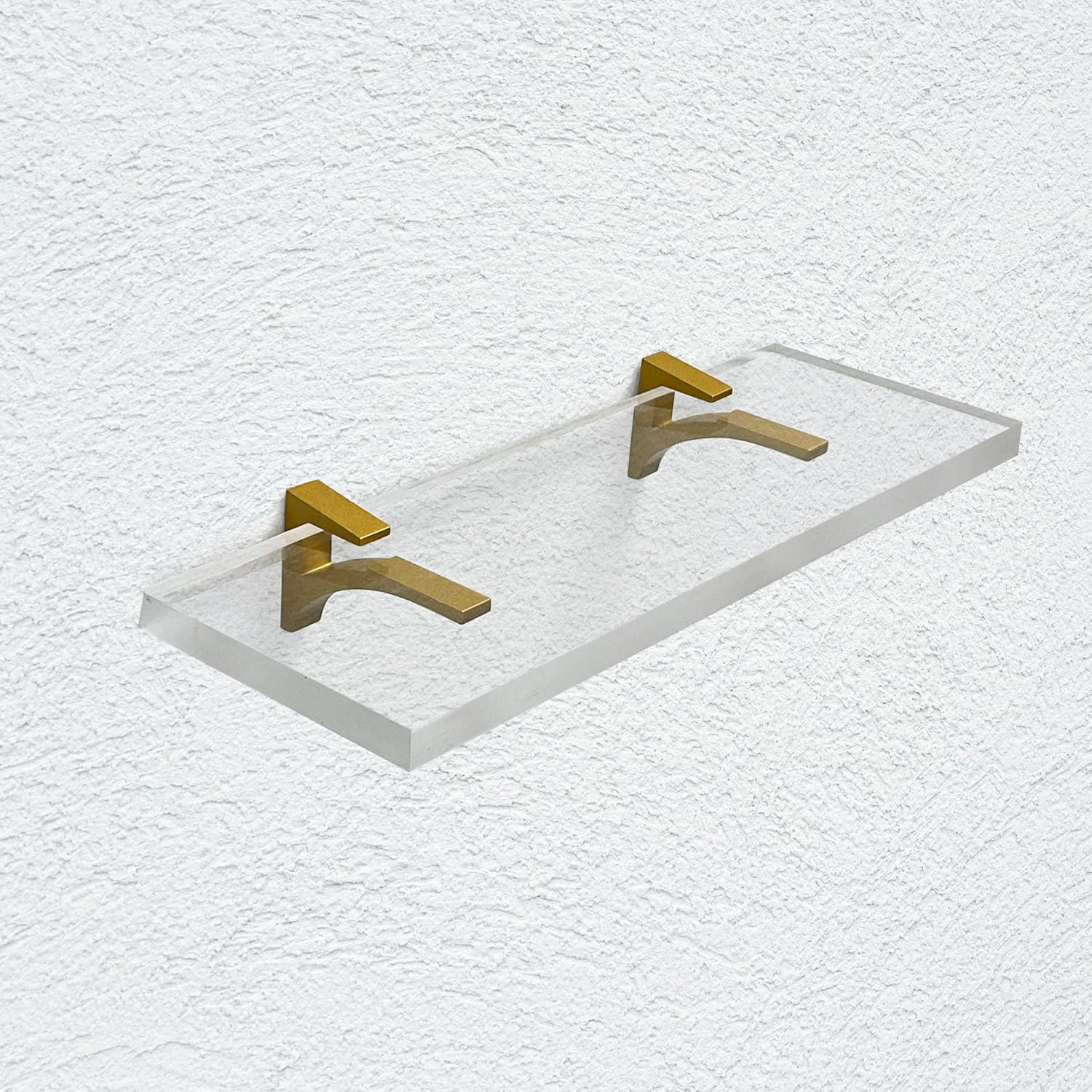Clear Acrylic Shelves 115 Inches 34 Thick Floating Wall Mount Shelves with Brass Brackets - Pack of 2