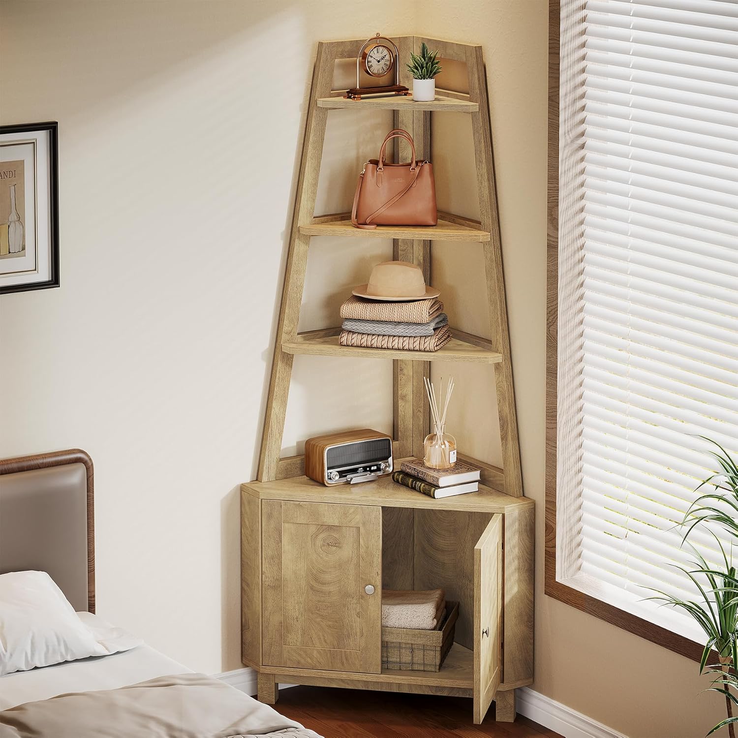 Tribesigns 709 Inch Tall Corner Shelf with Storage Cabinet