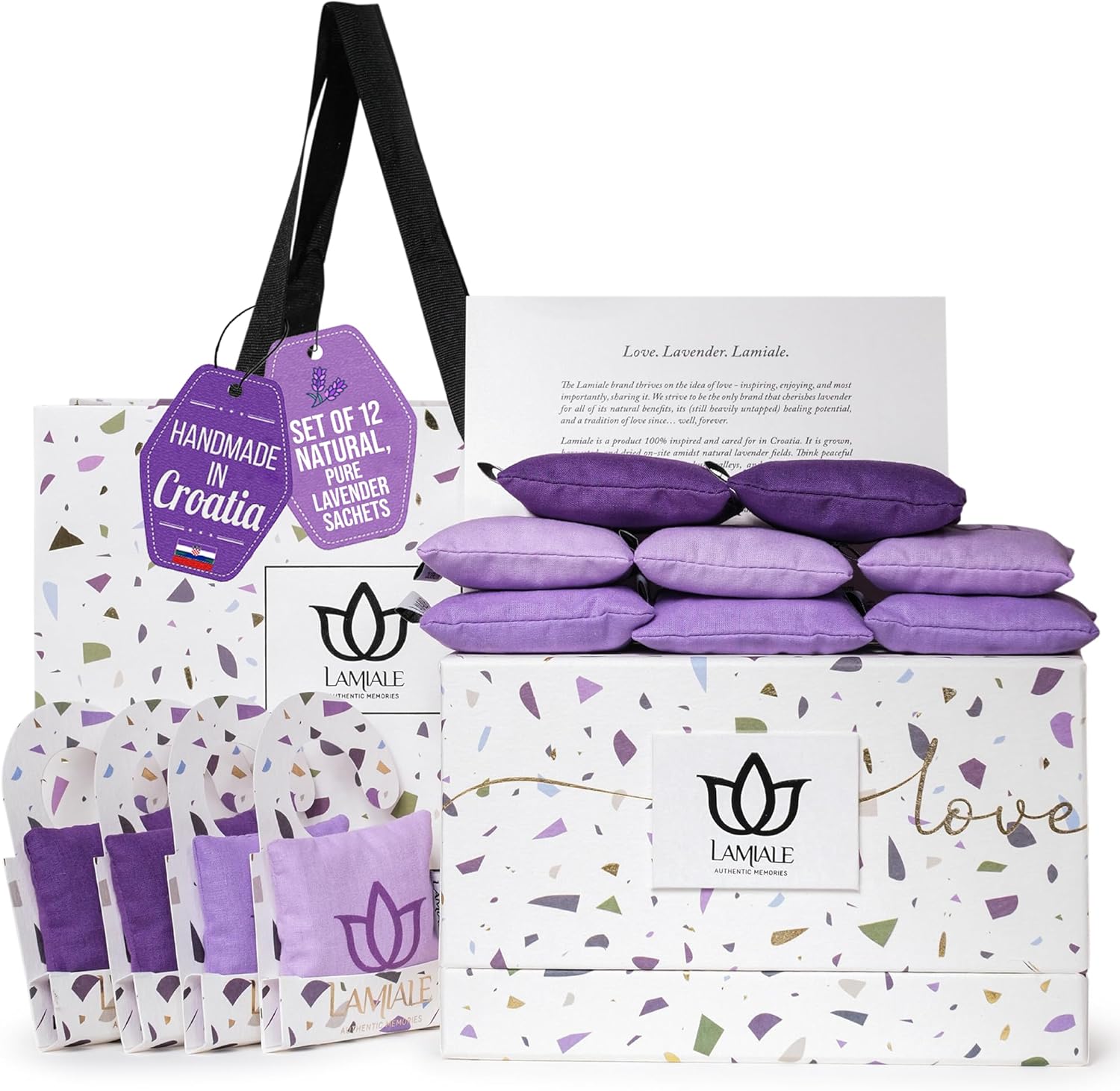 Lamiale Croatian Lavender Scented Sachets - 12 Handmade Natural Air Freshener Moth Repellent
