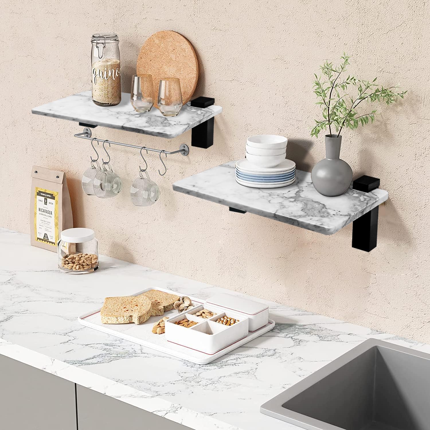 LUANT Bathroom Floating Shelves Marble Stone Wall Mount Organizer