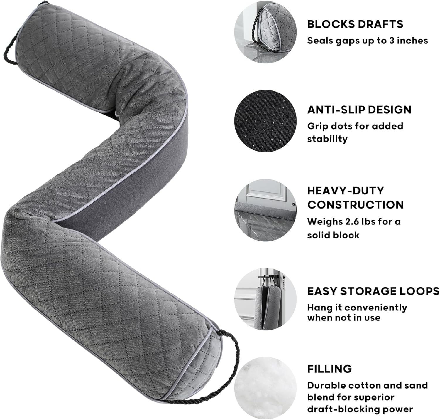 Ciieyuo Weighted Velvet Draft Stopper 42 Curved Bottom Seal for Noise Cold Air and Energy Loss