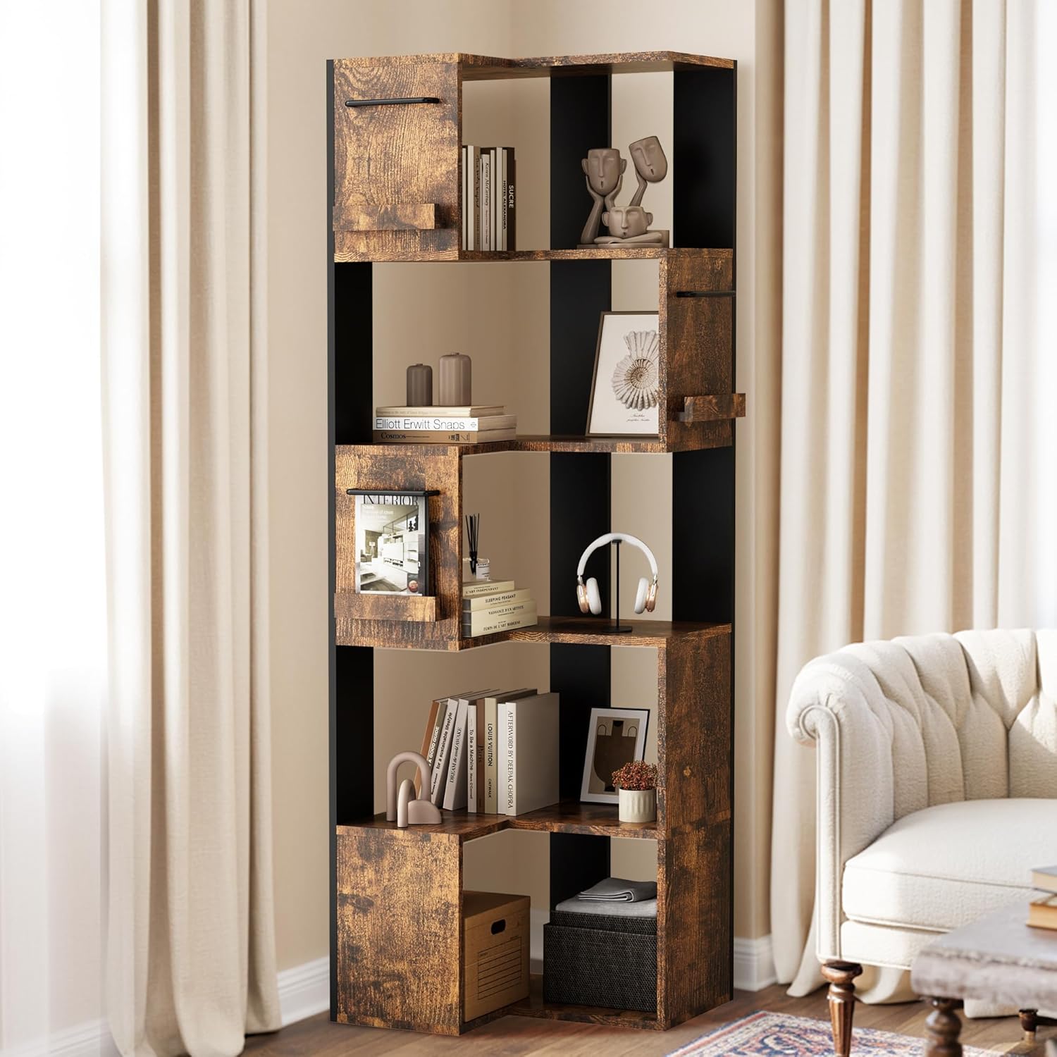 PPAMAPIC 5 Tier Corner Bookshelf L Shaped Storage Rack for Kitchen and Living Room