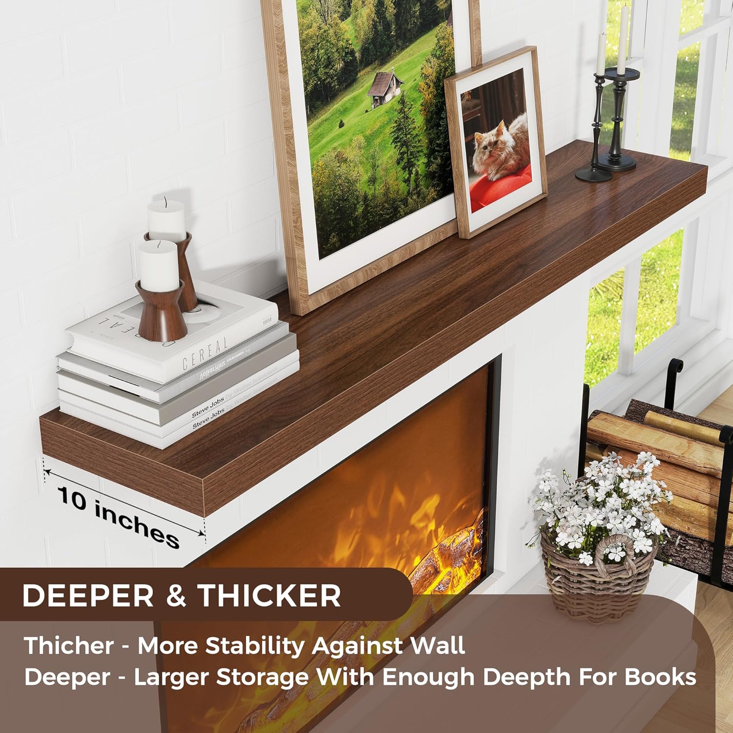 Venusmiles 55W x 10D Floating Wall Shelf Walnut