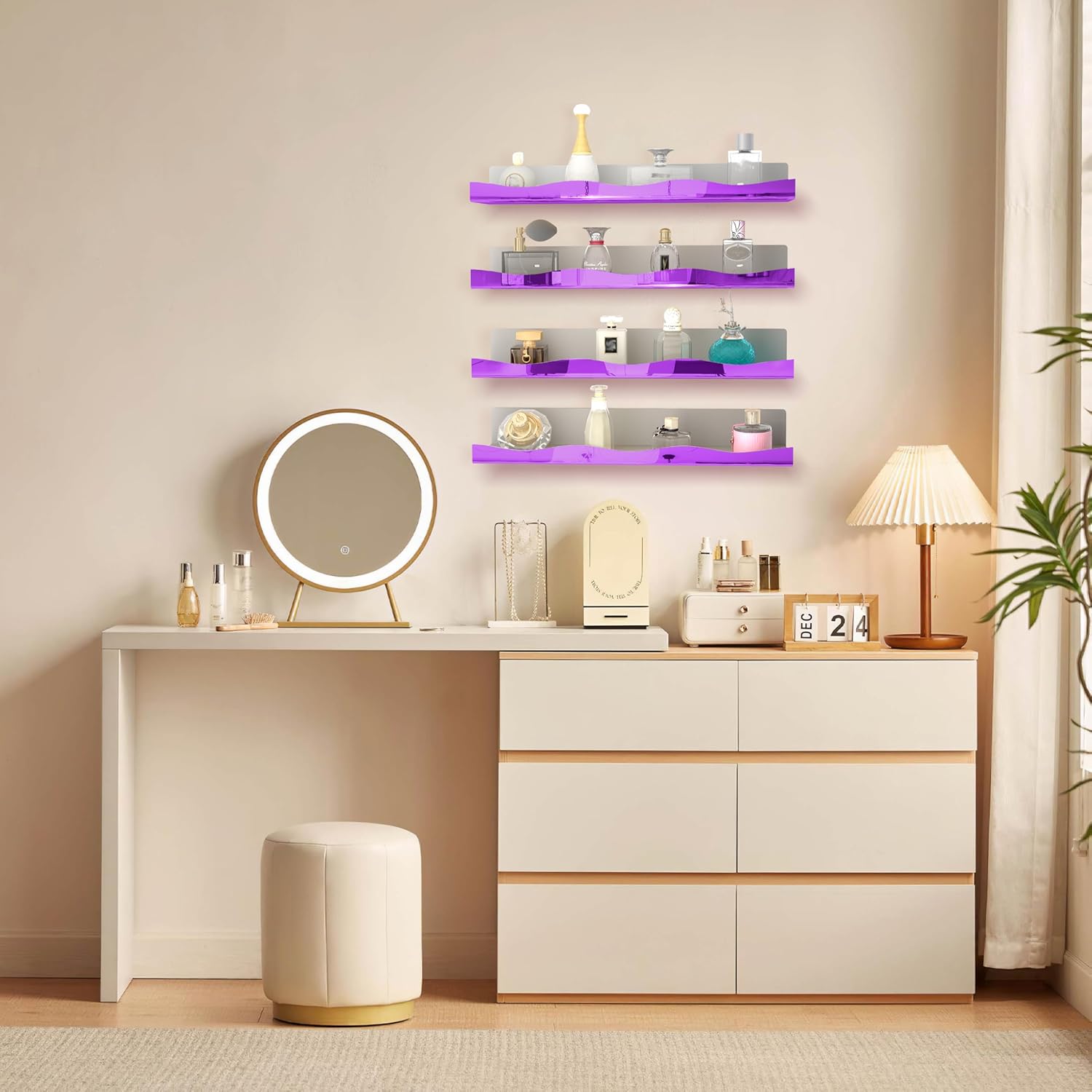 YMVV 157 In Purple Reflective Floating Shelf 4 Pack