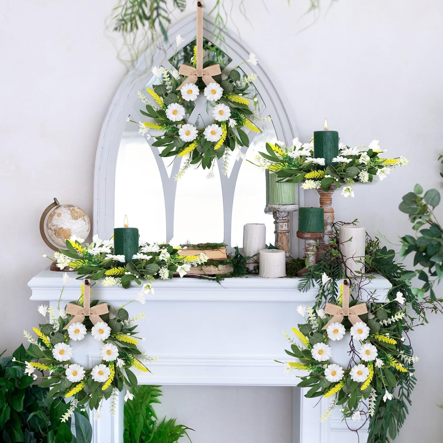 6 Pcs Artificial White Daisy Wreath Summer Spring Decor
