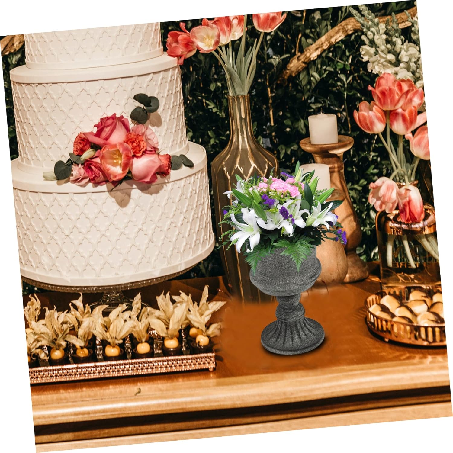 Wakauto Vintage Gray Metal Flower Vase for Wedding Home Decor