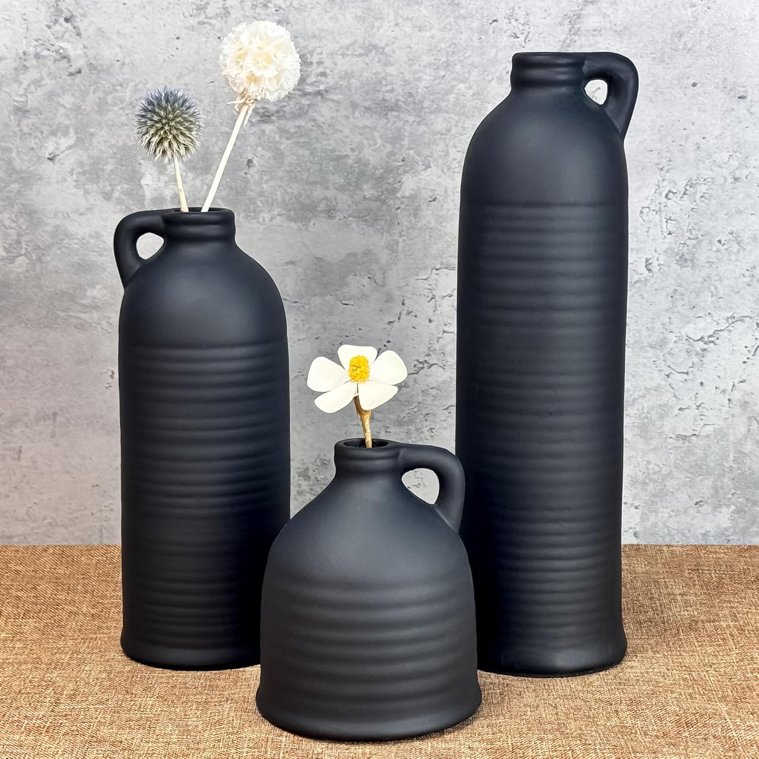 Black Ceramic Vase Set of 3 for Home Decor