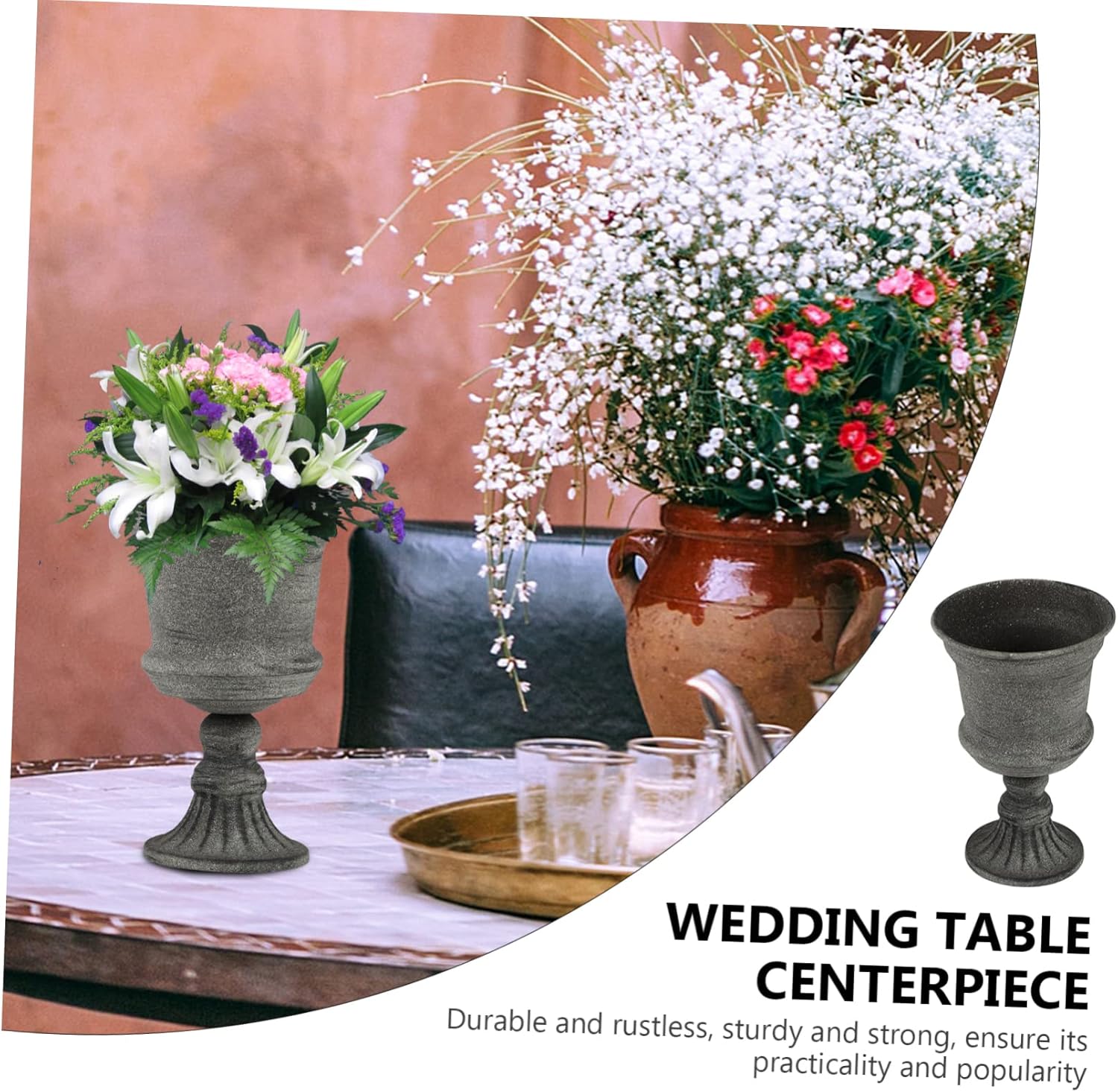 Wakauto Vintage Gray Metal Flower Vase for Wedding Home Decor