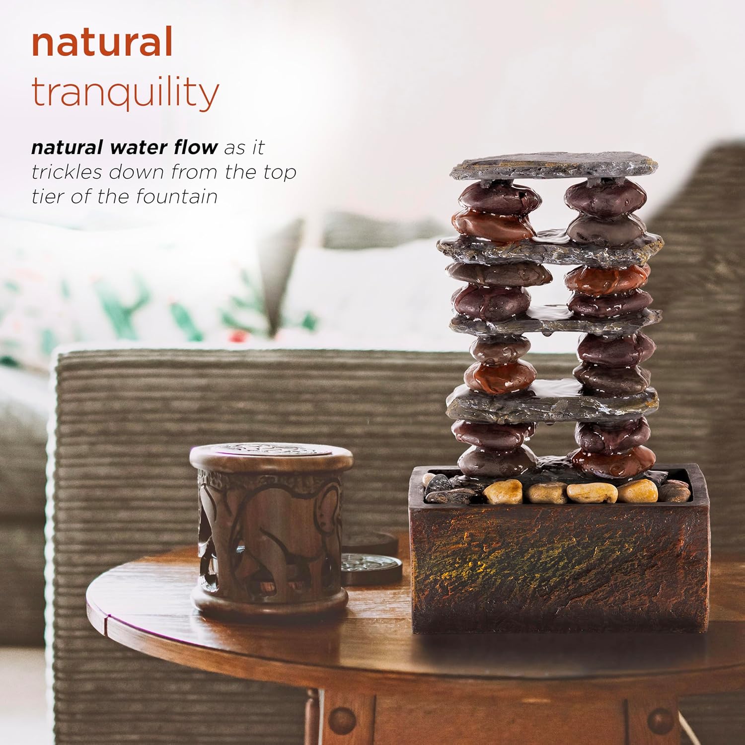 Alpine Corporation TT8002 12 Inch Brown Tabletop Fountain