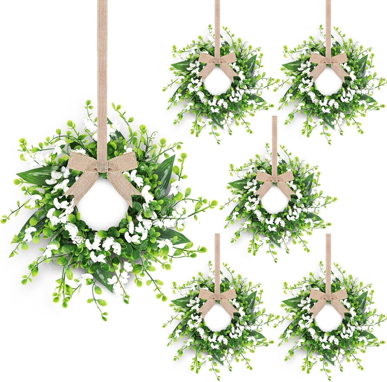 6 Pcs Artificial Forsythia Hanging Wreaths Spring Floral Decor for Front Door