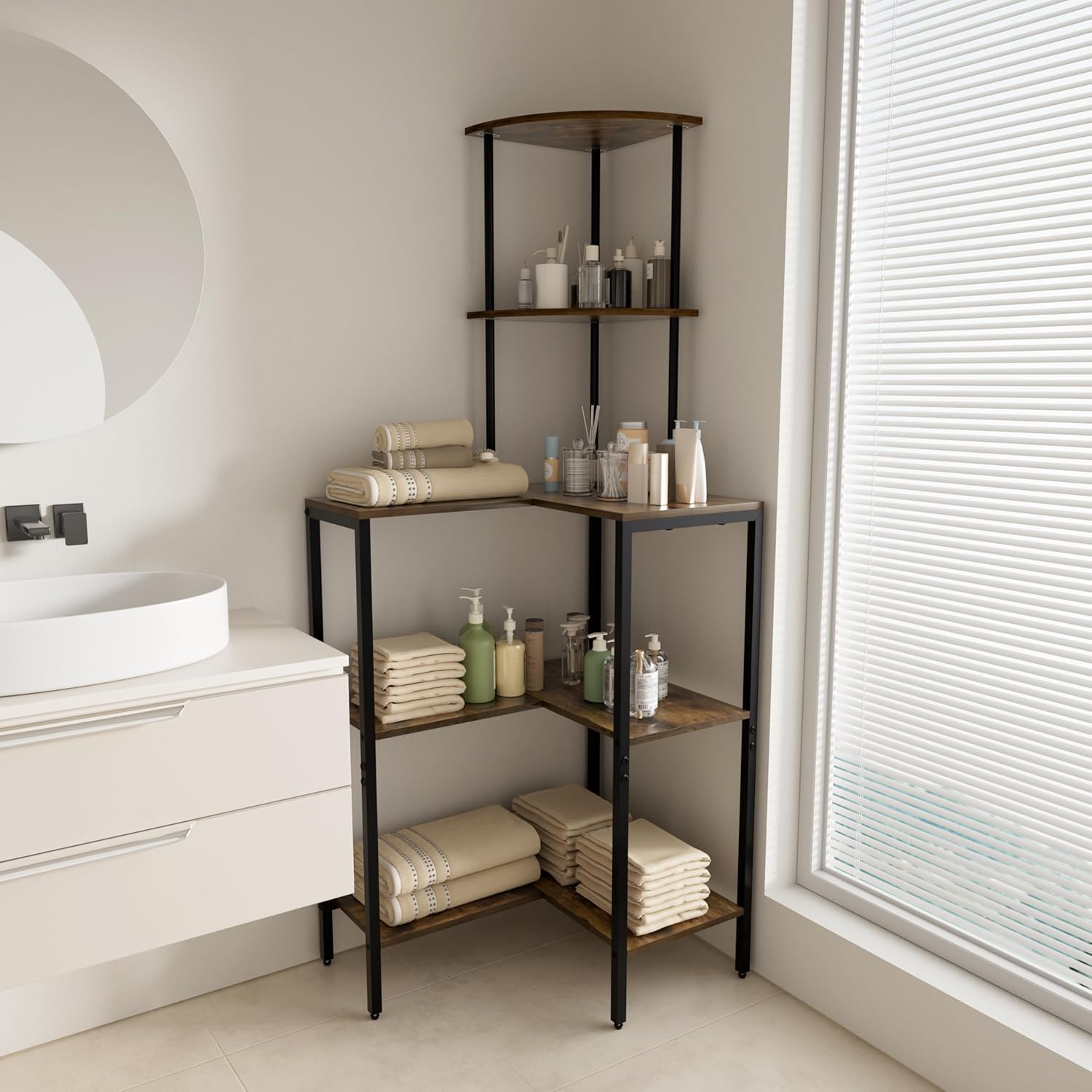 5 Tier Corner Shelf Stand with Storage