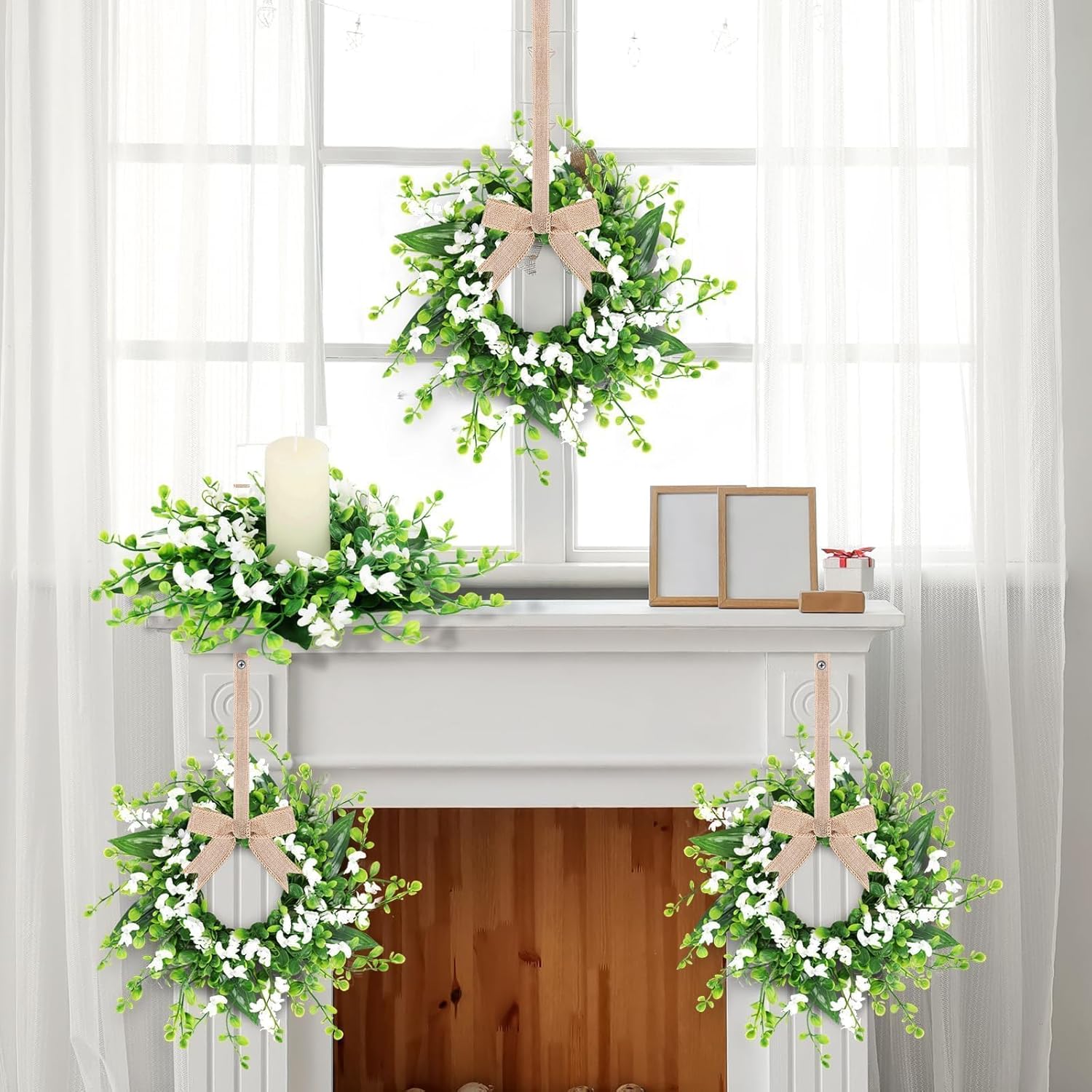 6 Pcs Artificial Forsythia Hanging Wreaths Spring Floral Decor for Front Door