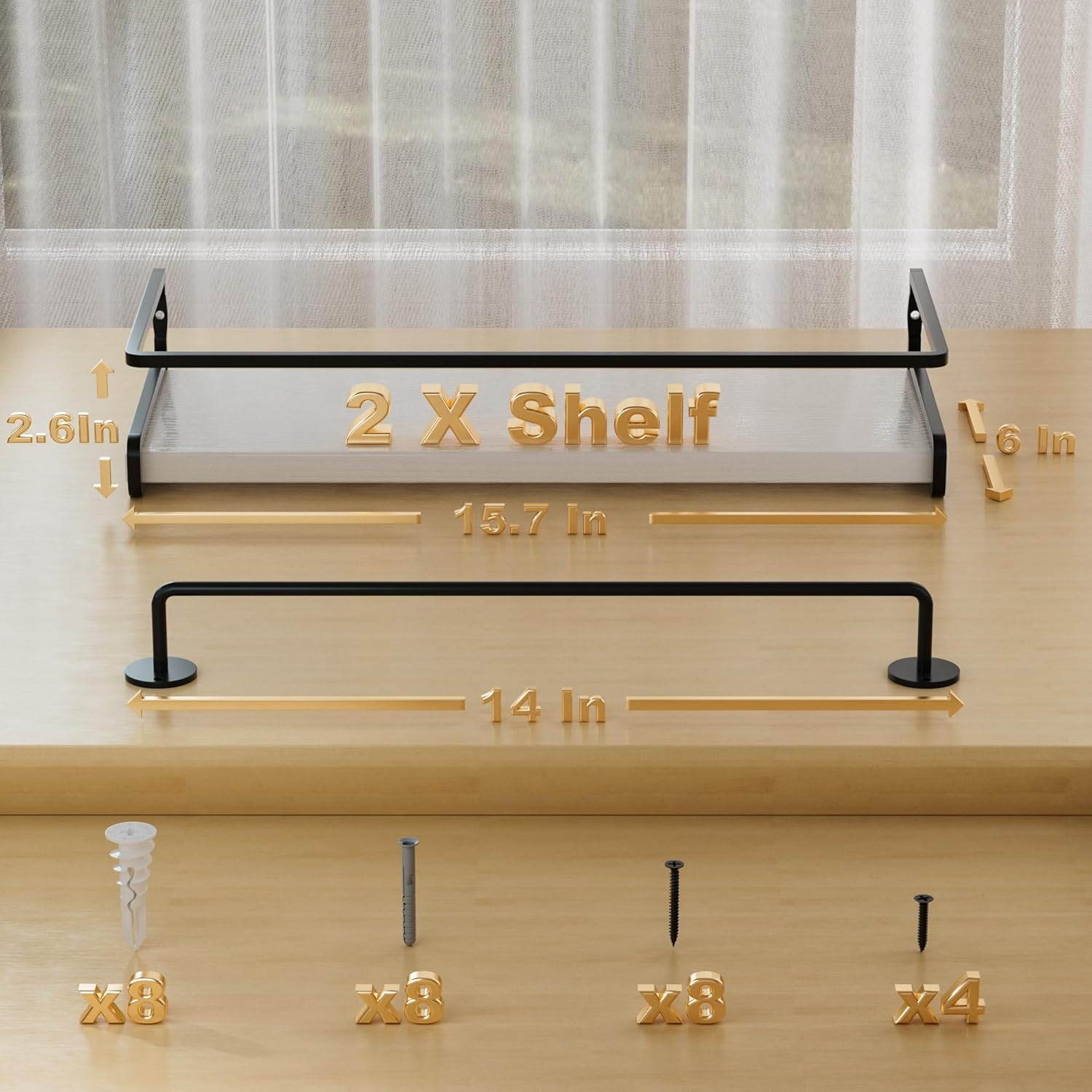 CeleVista 4 Pack Floating Shelves with Towel Bar 16 Inch