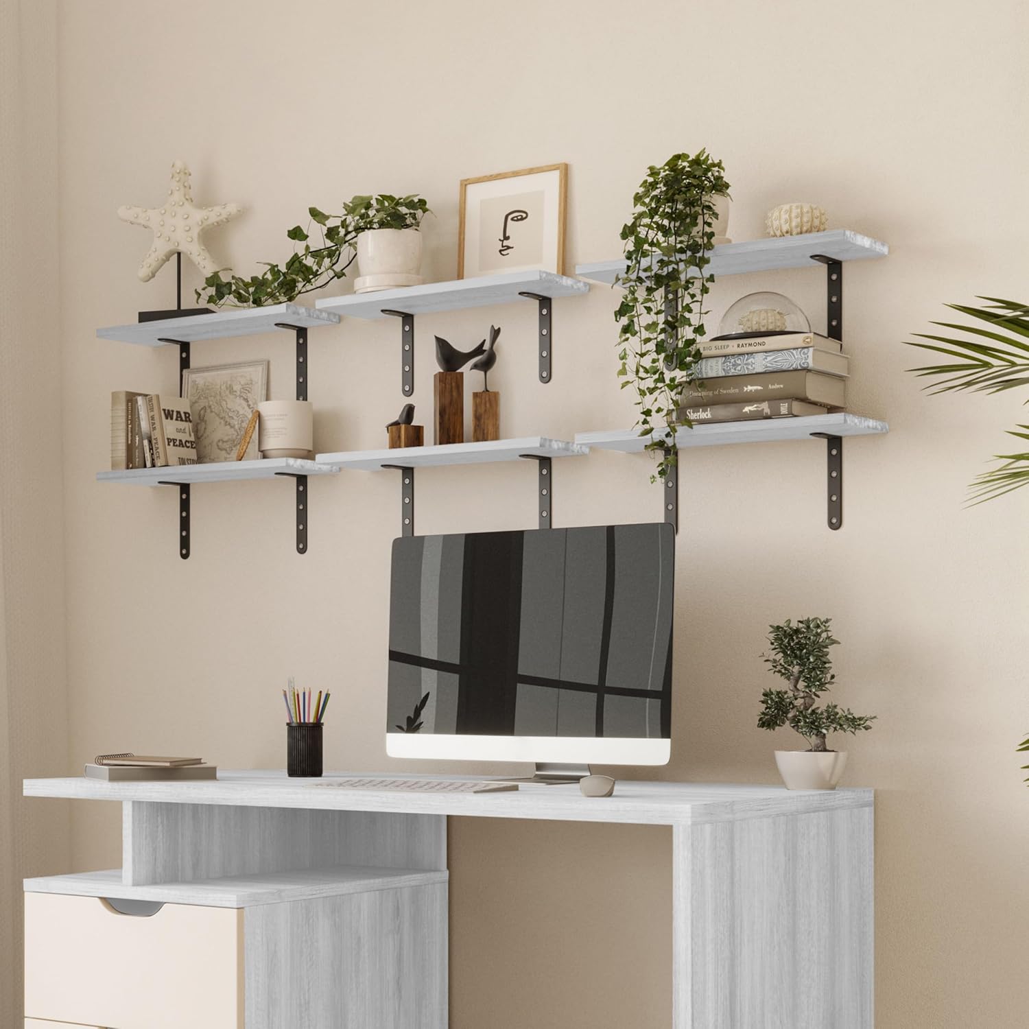 Lavish Home Set of 6 Floating Shelves White
