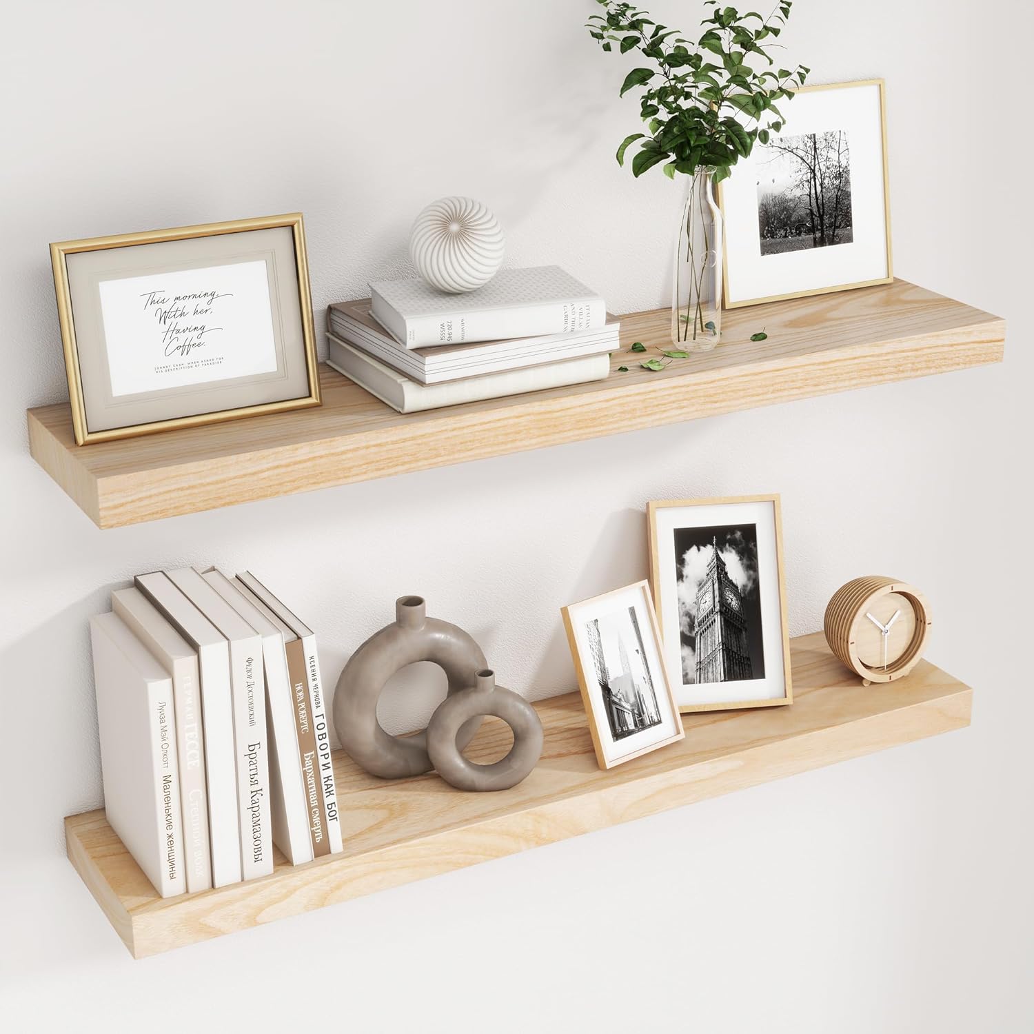 Fuqing Natural Wood Floating Shelves 36 Inch Set of 2