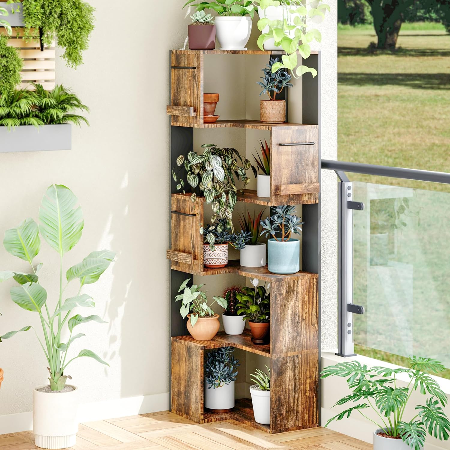 PPAMAPIC 5 Tier Corner Bookshelf L Shaped Storage Rack for Kitchen and Living Room