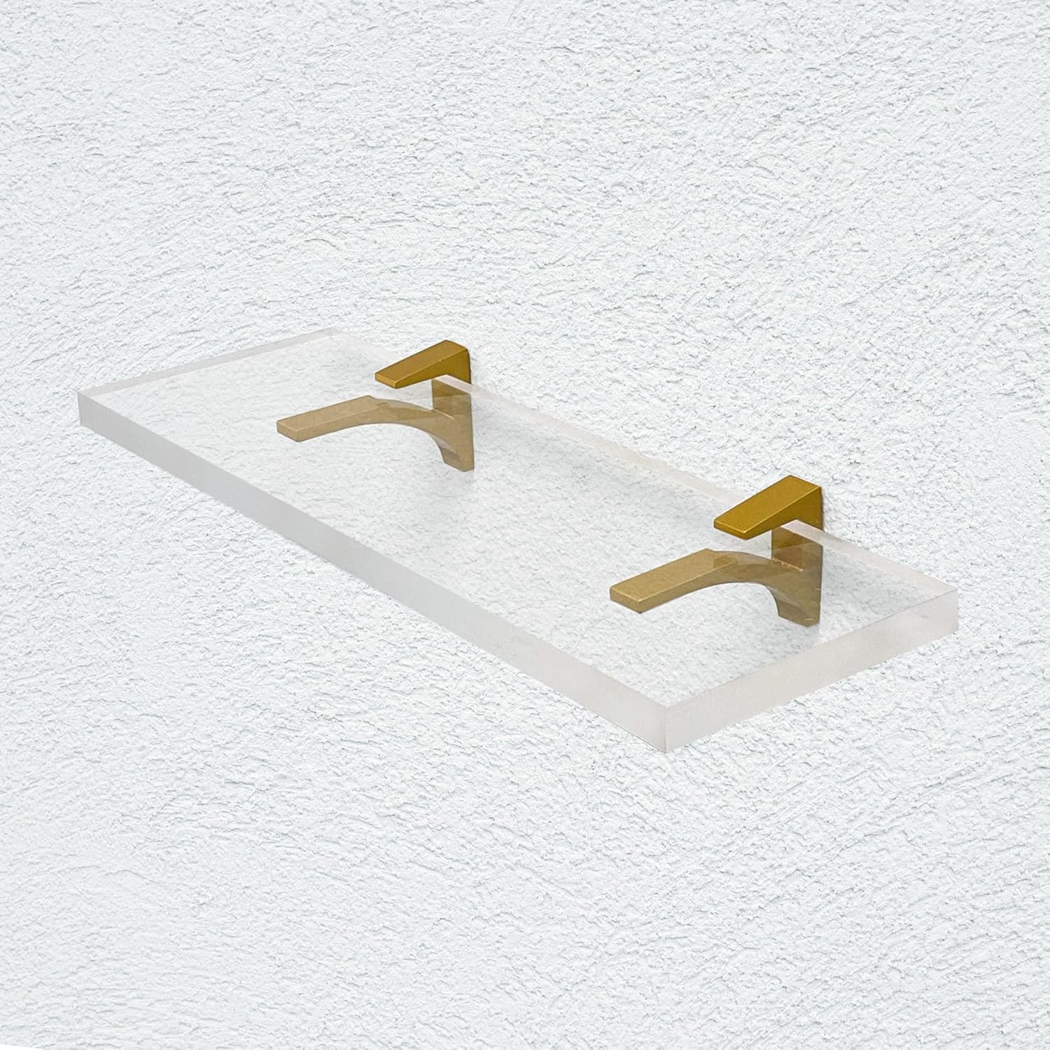 Clear Acrylic Shelf 6x18 Inches Floating Wall Mount with Brass Brackets