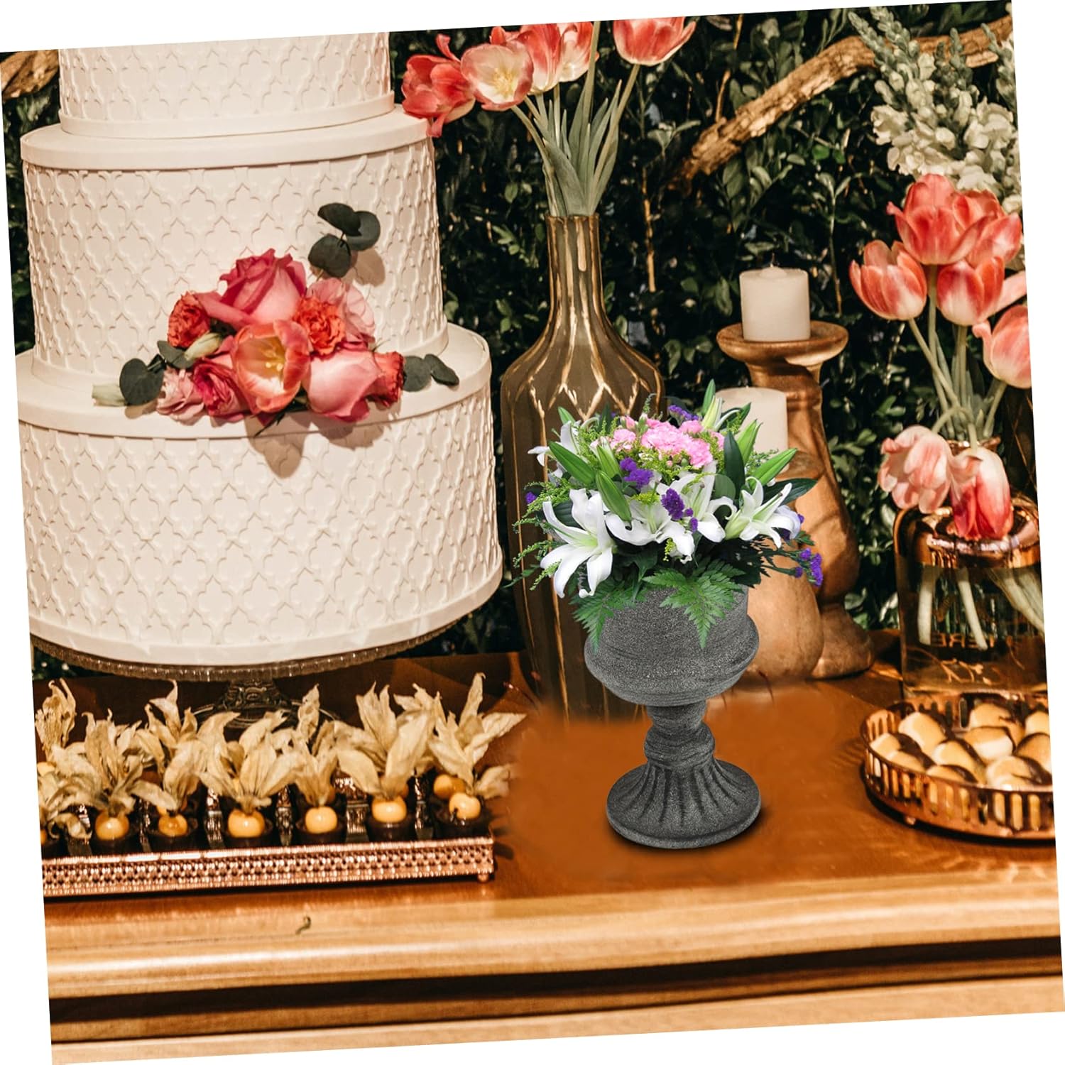 Vintage Gray Iron Art Flower Pot for Home and Office Decor