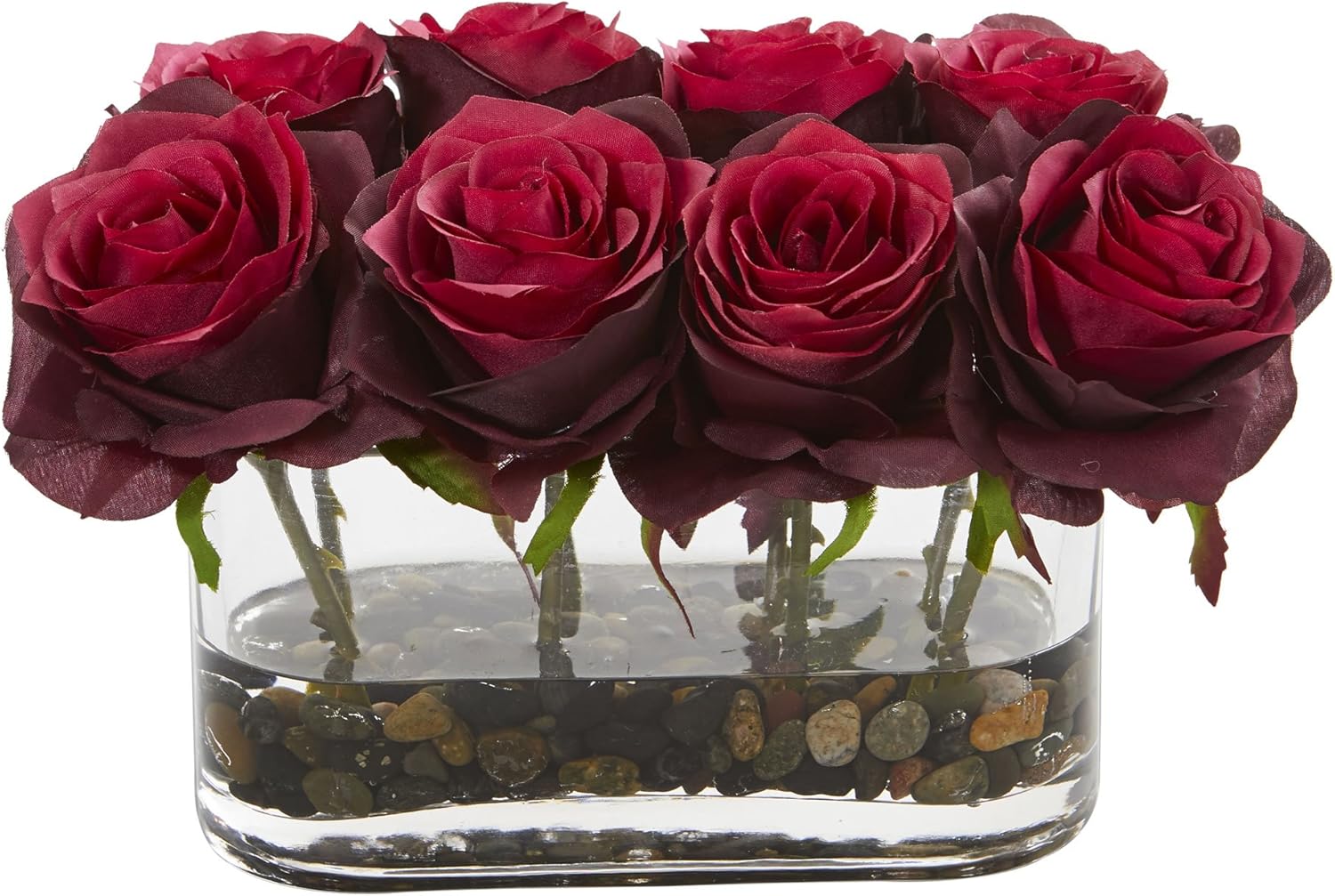 Nearly Natural 55in Blooming Roses in Glass Vase Artificial Arrangement
