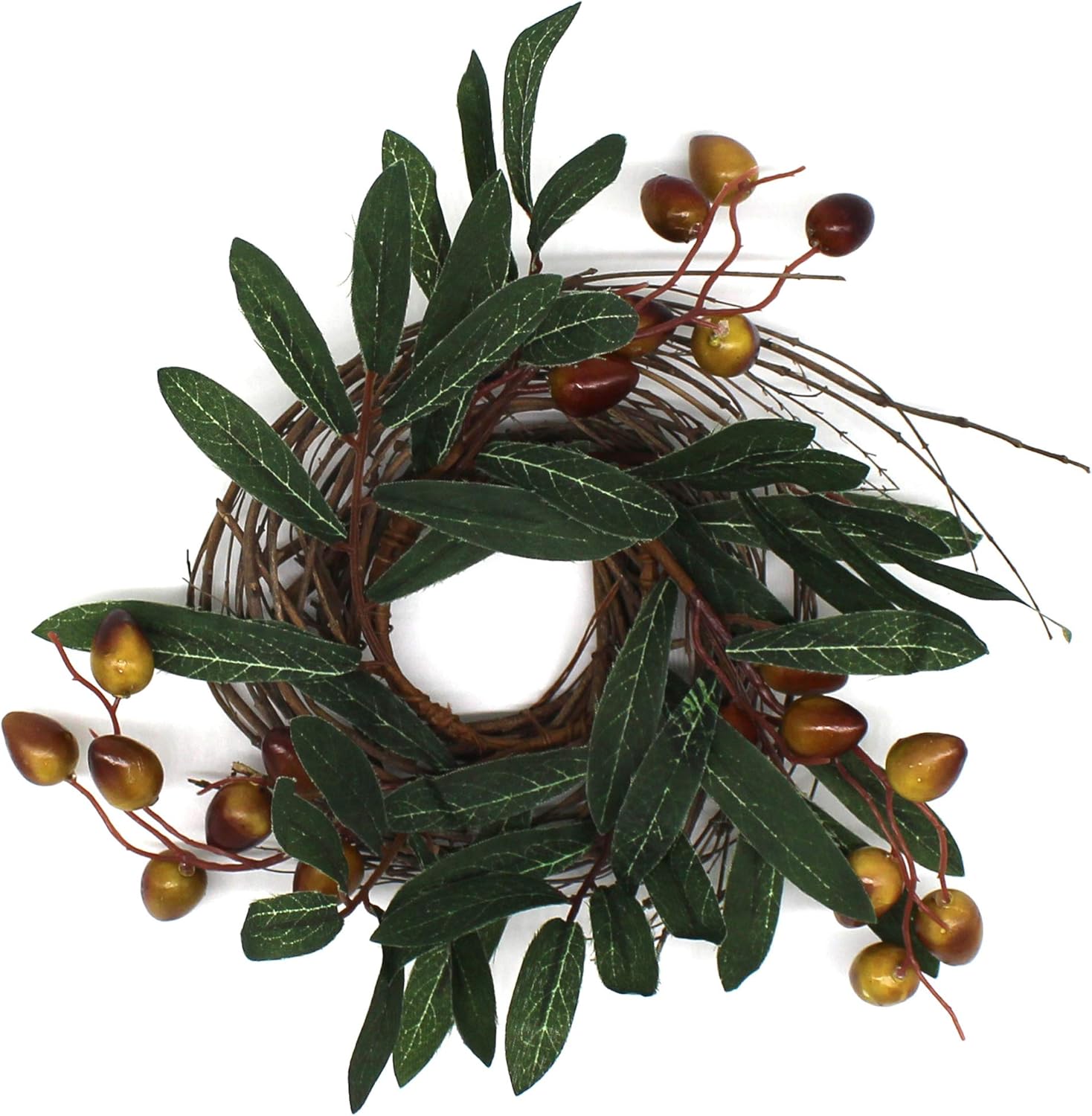 CVHOMEDECO Rustic Country Artificial Olive Wreath 9 Inch