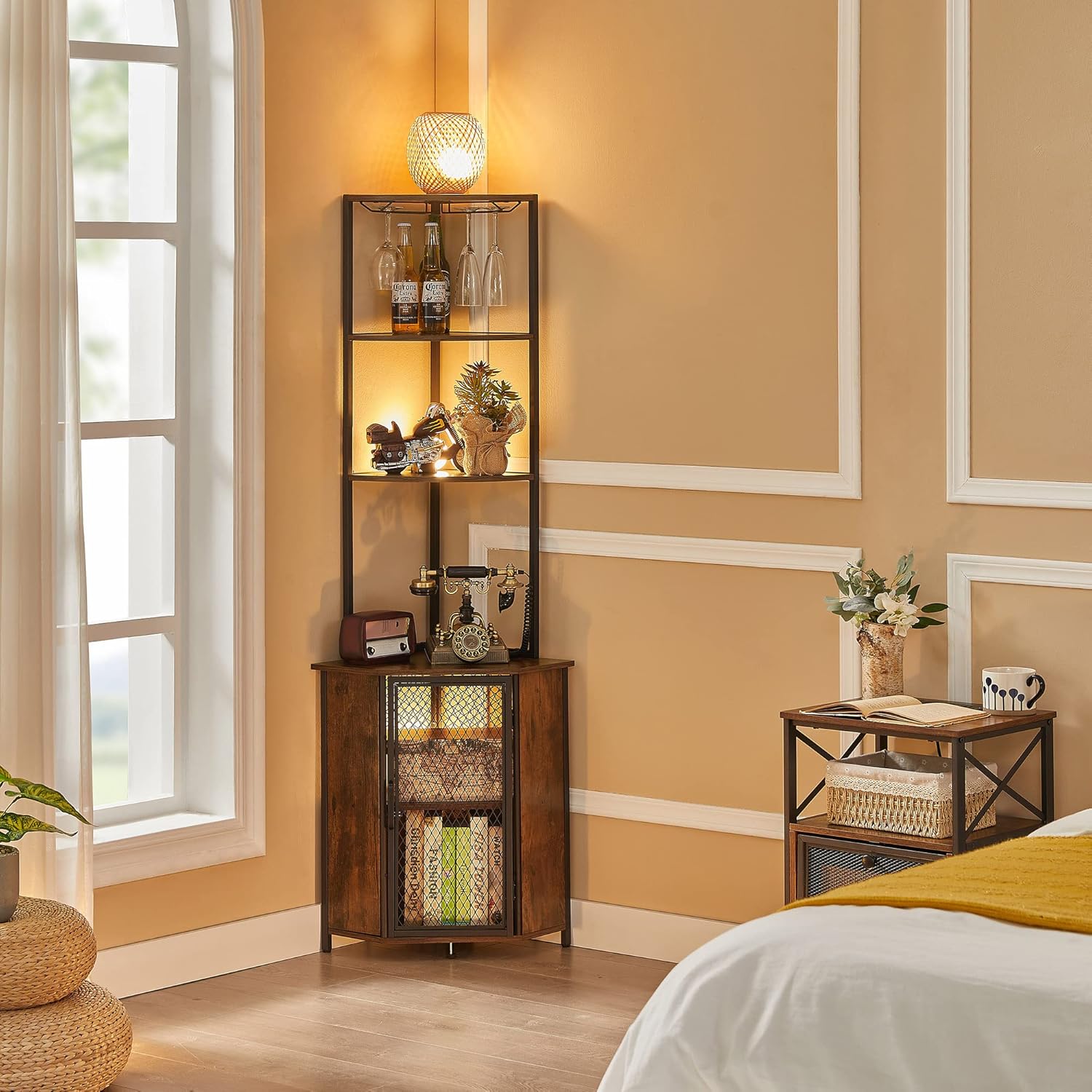 VECELO Corner Cabinet Tall Storage Shelf Bookshelf Display Rack 1