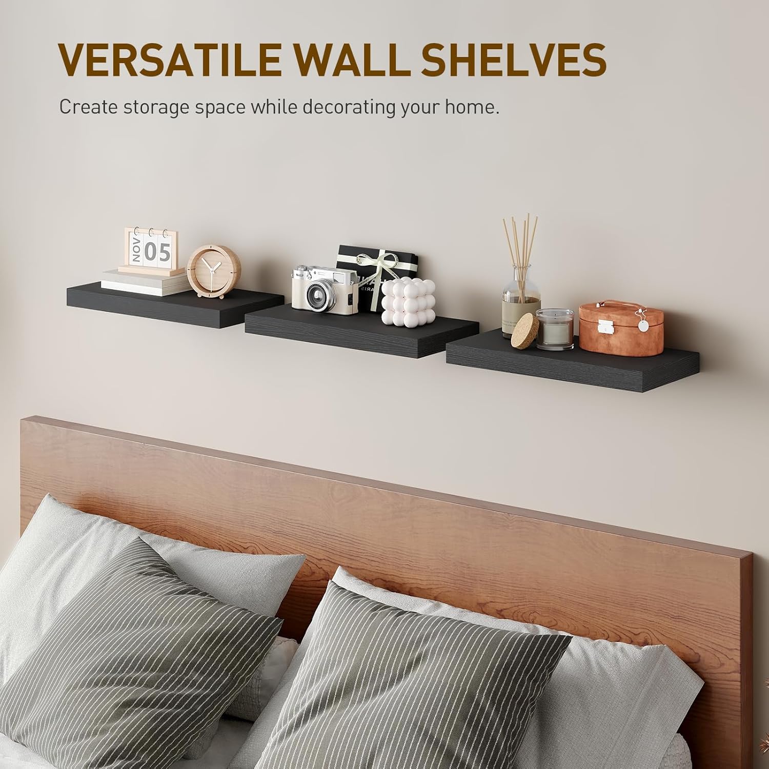 RALGEND Floating Wall Shelf Set of 3 Black