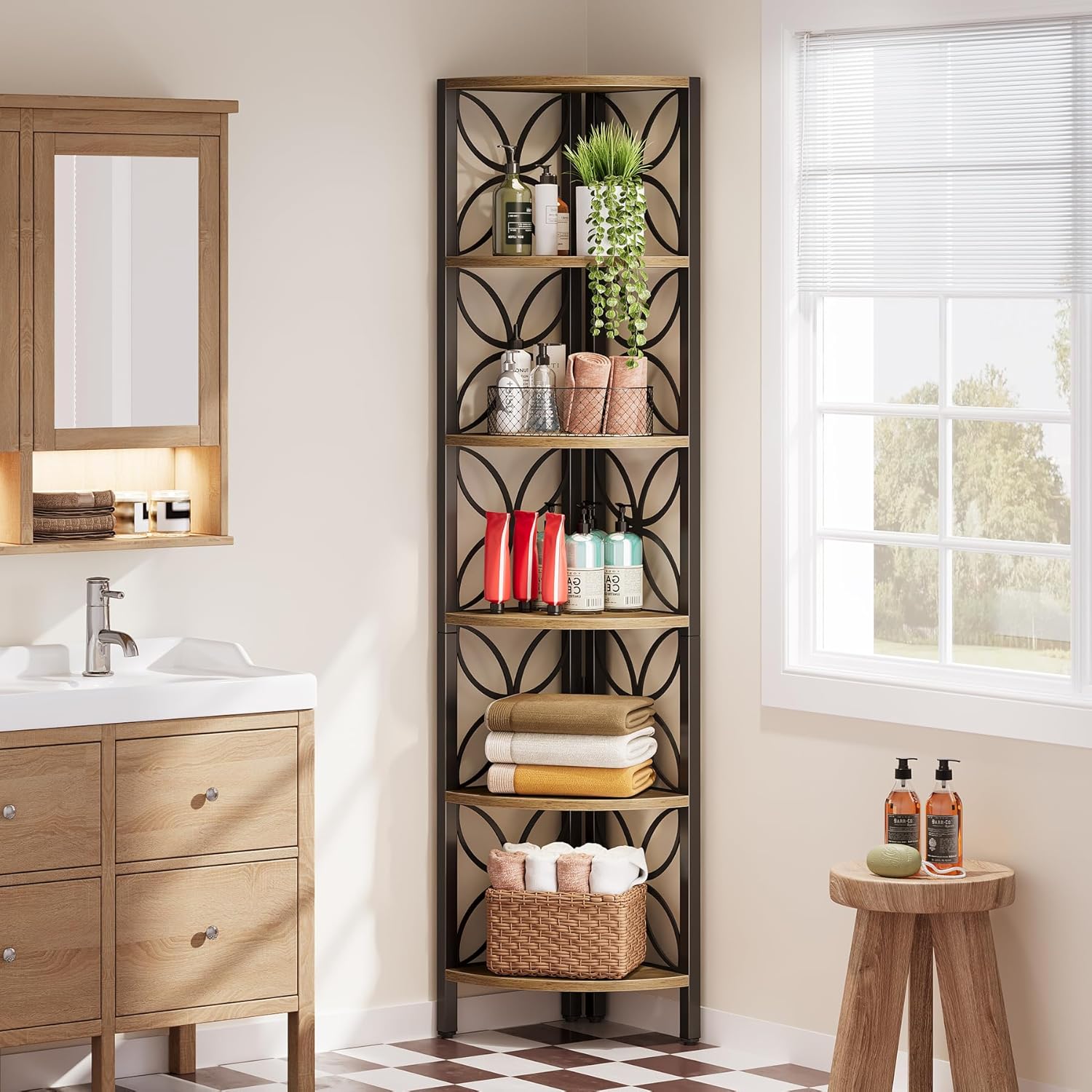 Tribesigns 6-Tier Corner Bookshelf Rustic Industrial Design