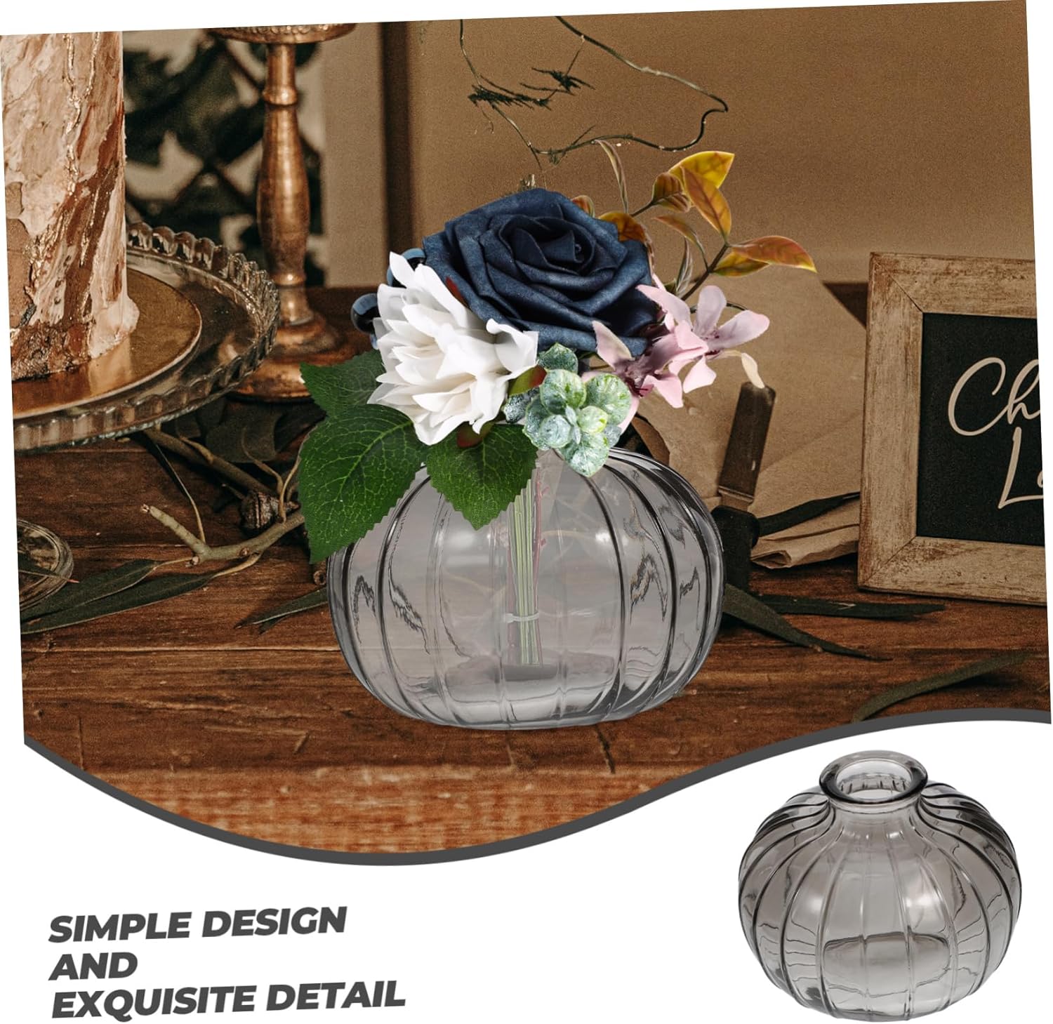 Ciieeo Pumpkin Shaped Glass Vase for Dried Flowers Home Decor