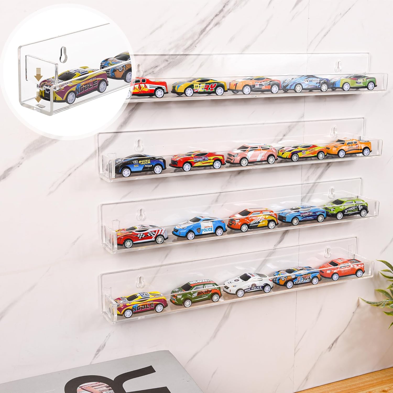4-Pack 15 Inch Wall Mounted Display Rack for Miniature Toys and Collectibles