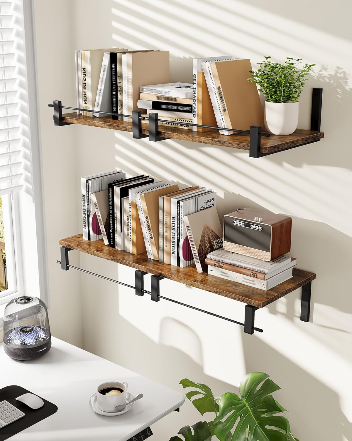 Floating Shelves Set of 2 12 Inch Deep Rustic Brown and Black