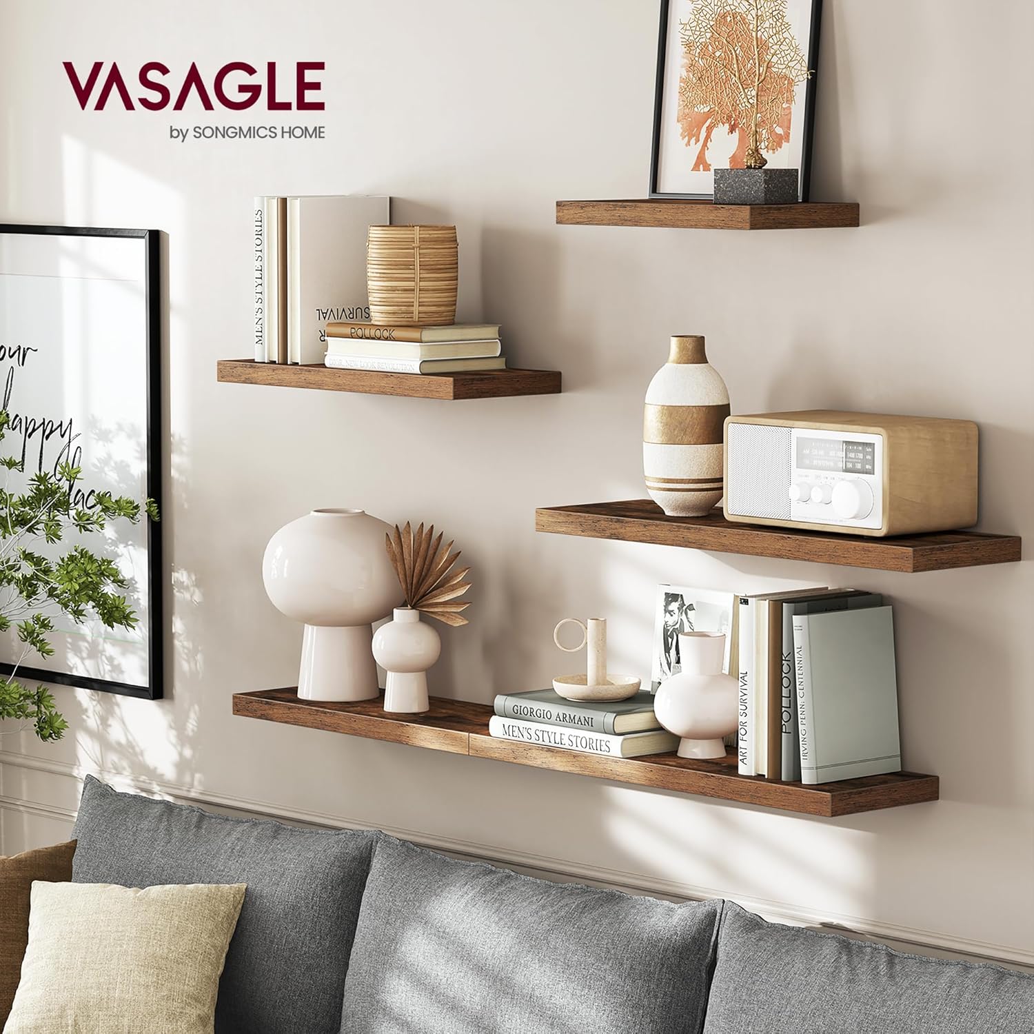 VASAGLE Vintage Floating Wall Shelf 157 Inch