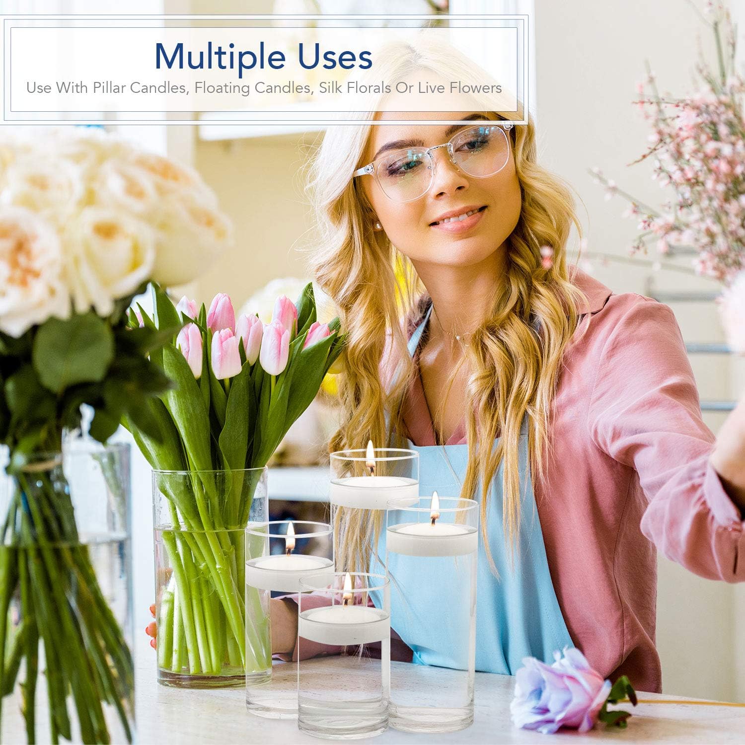 Royal Imports Glass Cylinder Vases Set of 4 - Floating Candles Wedding Home Decor