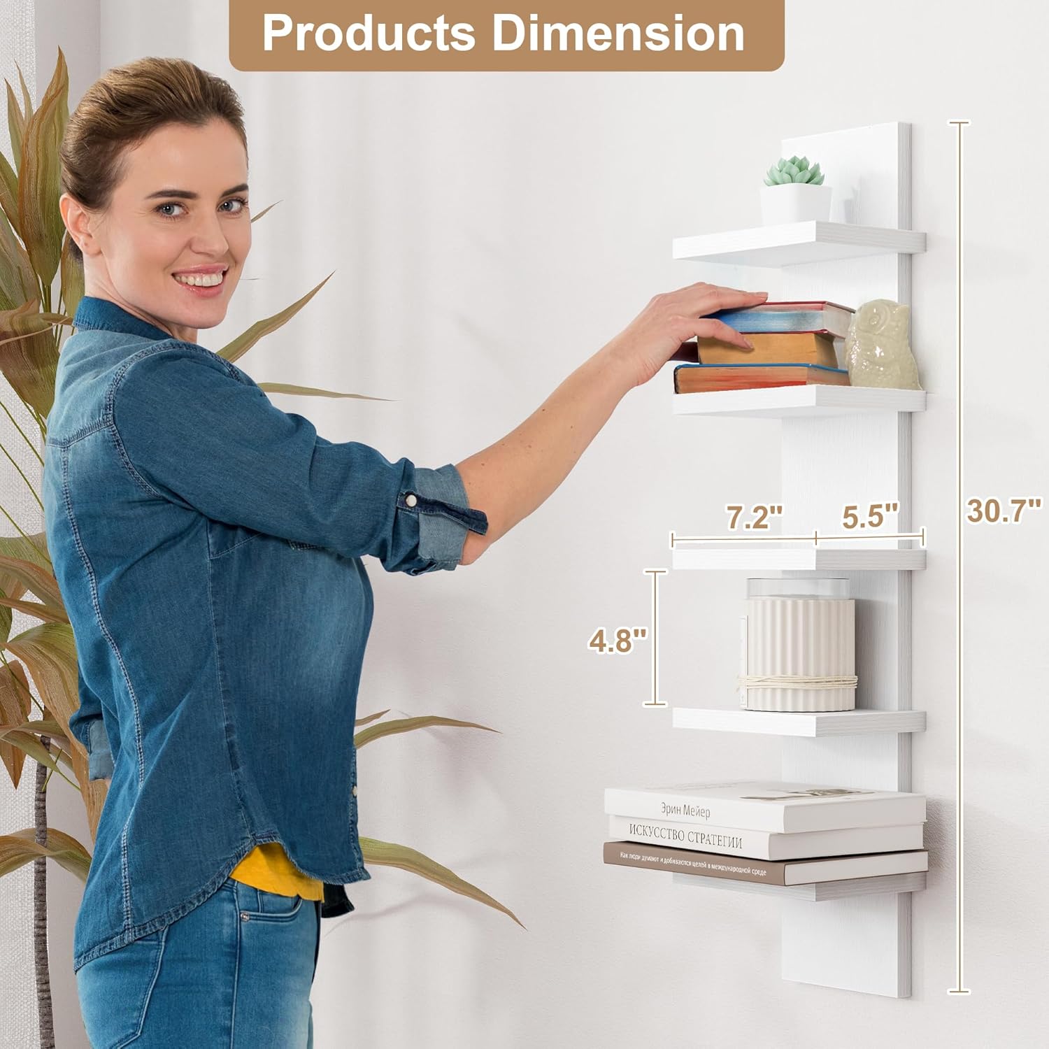 Modern White 5 Tier Wall Shelf Unit 2Pack