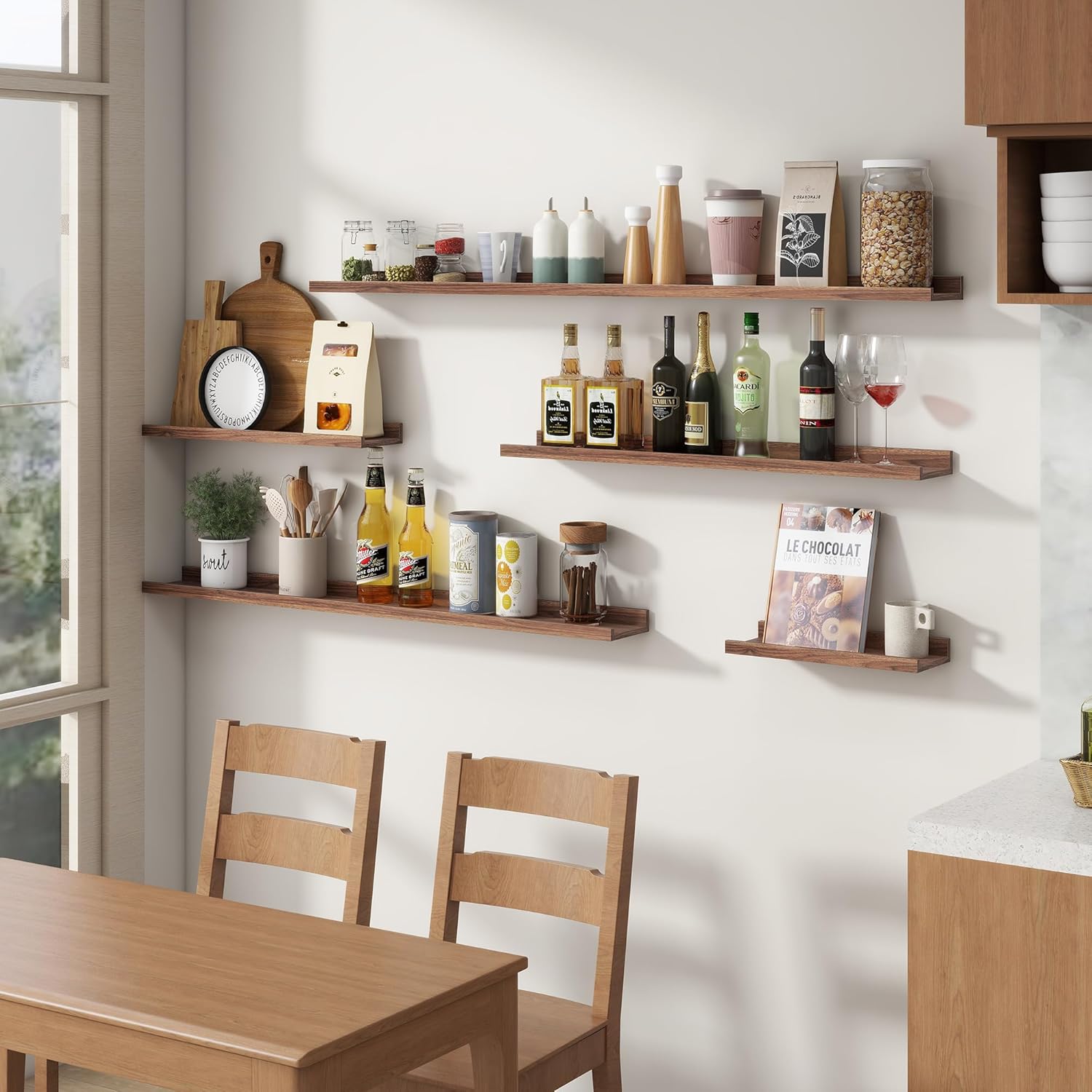 FLYJOE Floating Wall Shelves Set of 4 48 Inch Bookshelf Storage Ledge Decor Frames