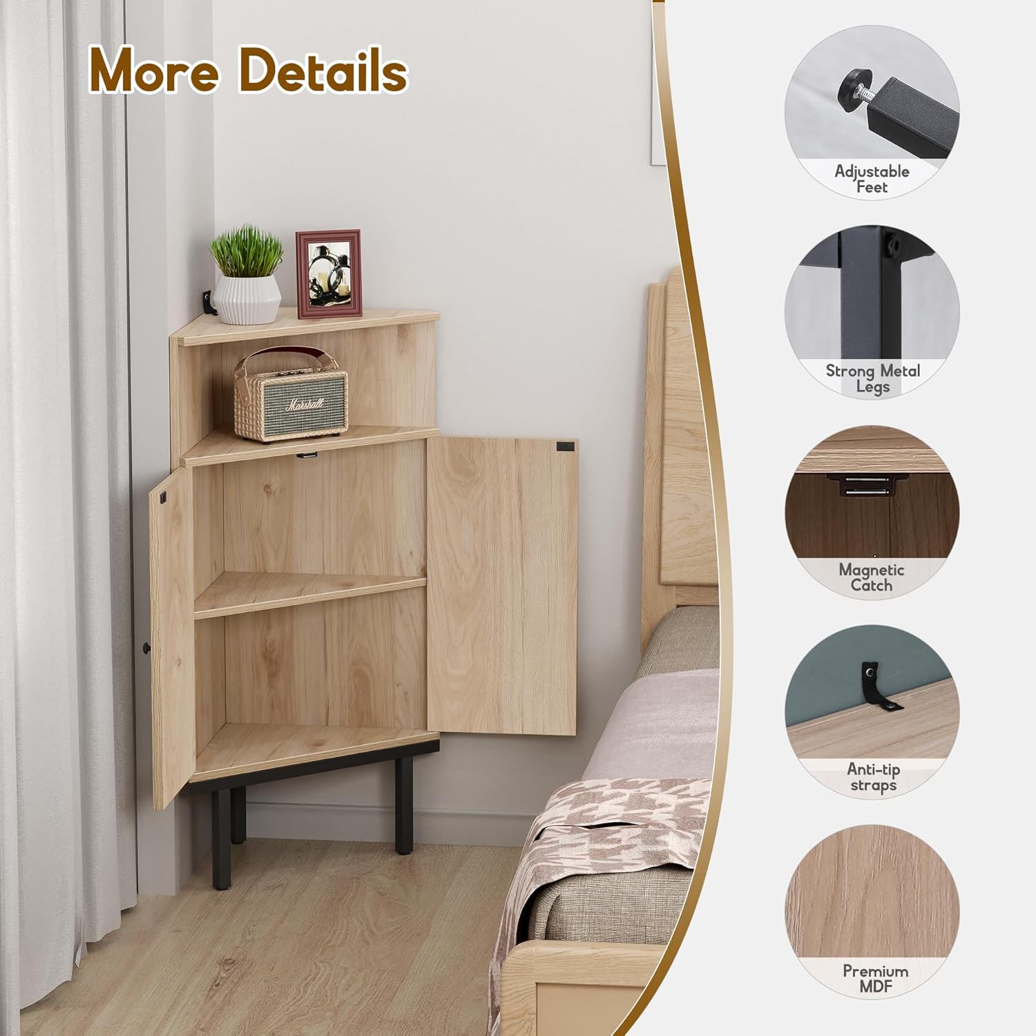 Xiao Wei 39 Inch Boho Corner Cabinet with Rattan Doors