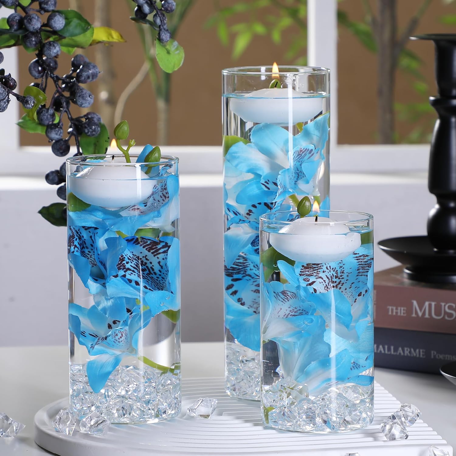 20 White Floating Candles and 16 Glass Vases Centerpiece Set