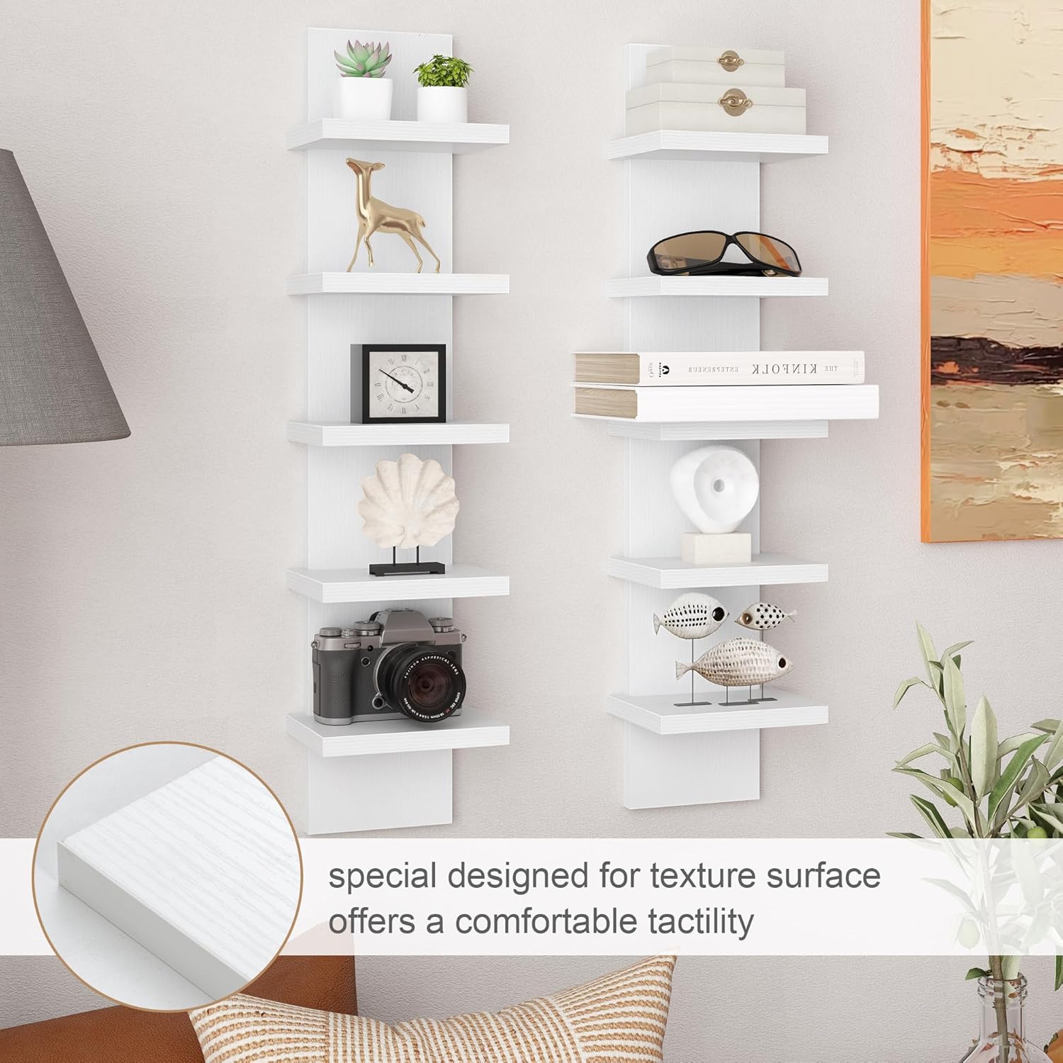Modern White 5 Tier Wall Shelf Unit 2Pack