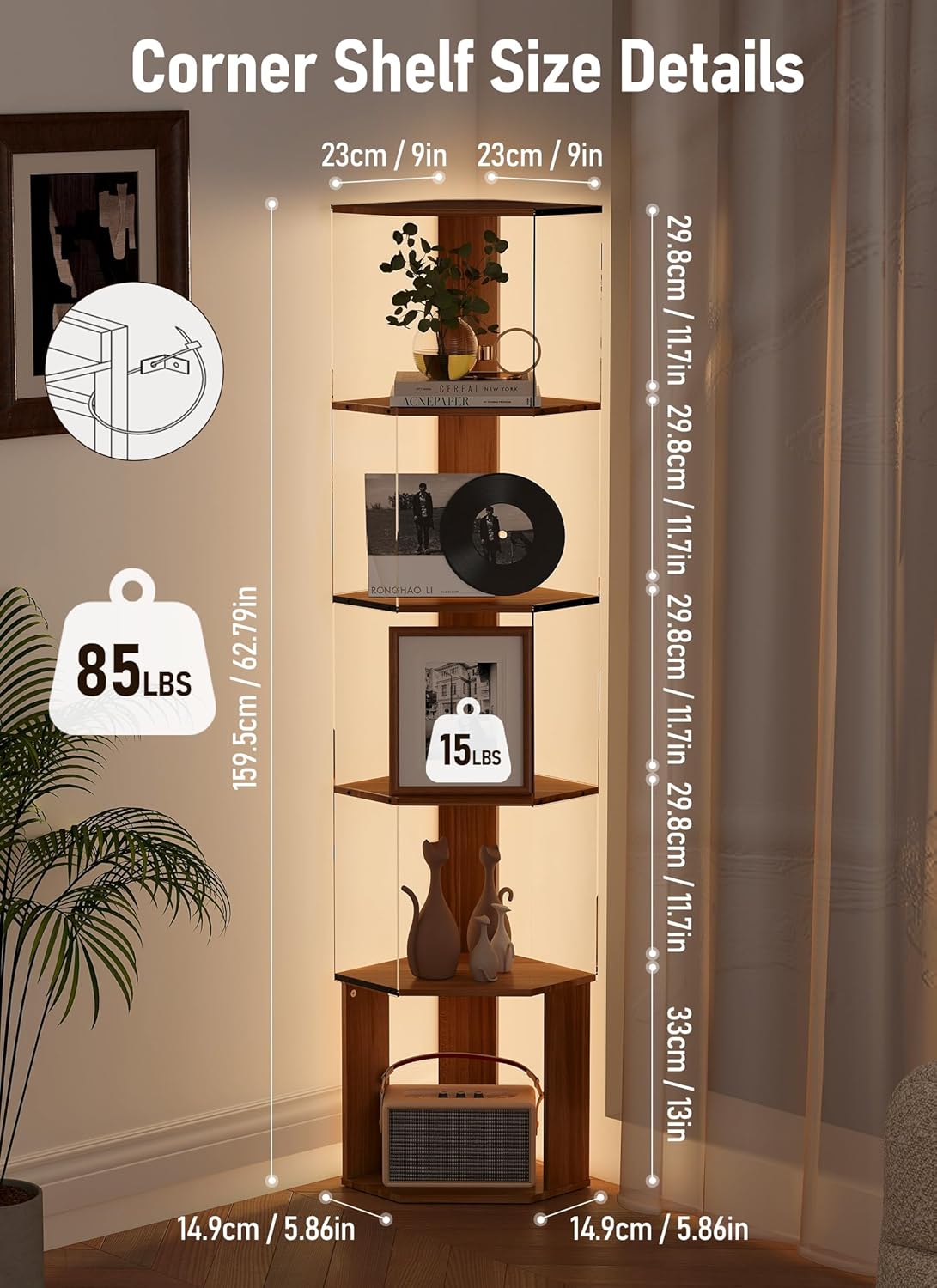 Quikraen 6 Tier Corner Shelf with LED Light