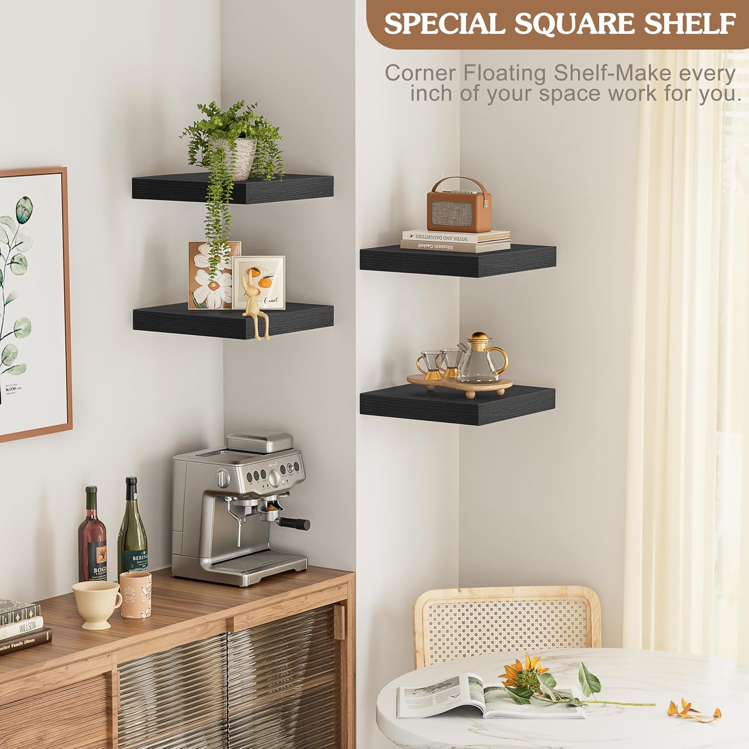 Olakee Corner Floating Shelf Set of 4 Black