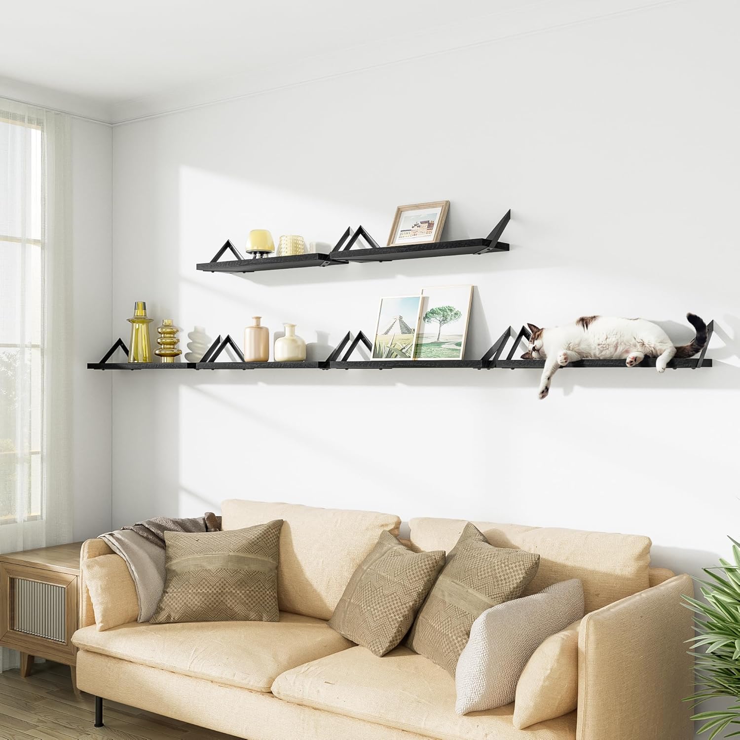 SRIWATANA Weathered Black Floating Shelves Set of 6