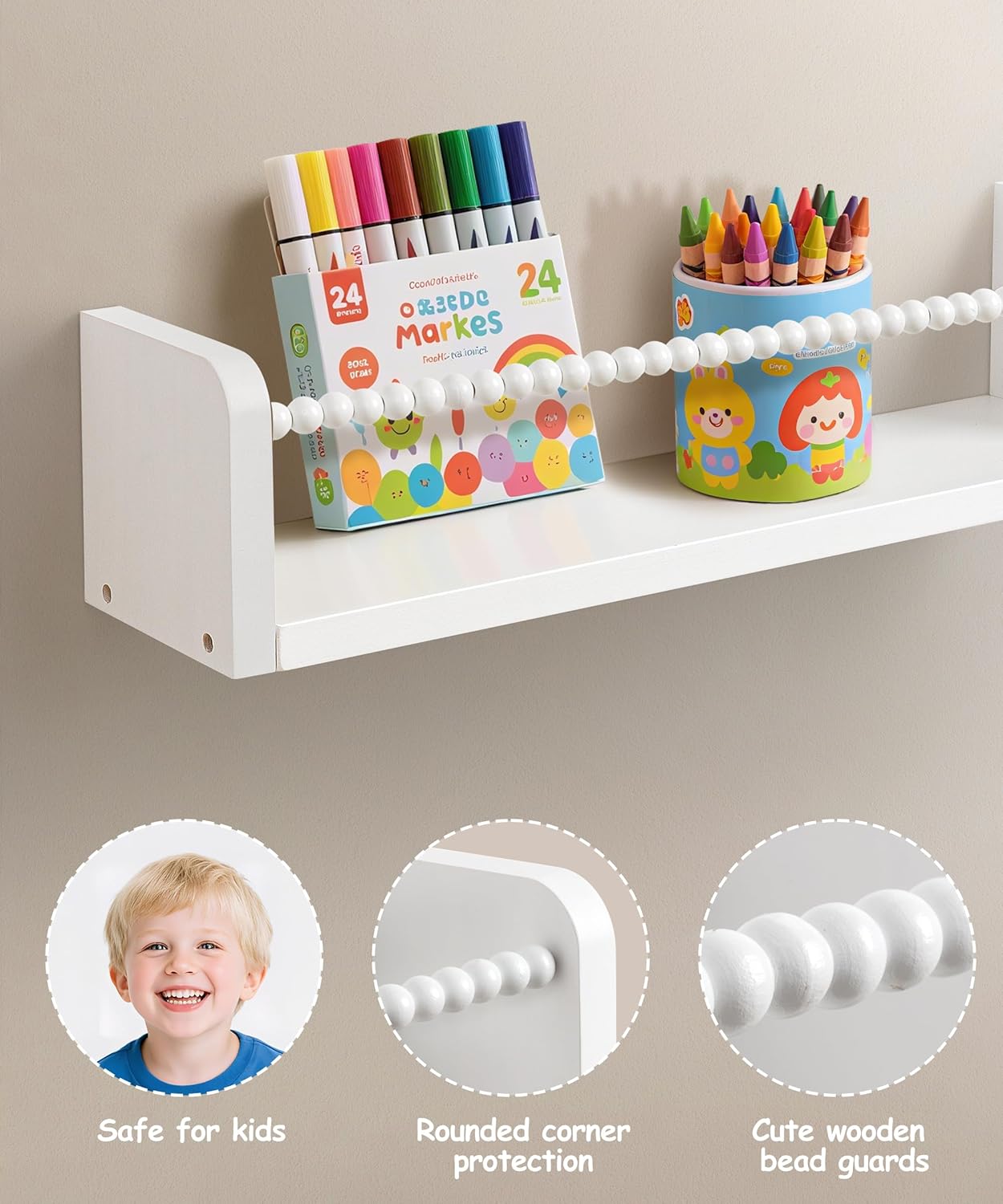 White Floating Bookshelf Wall Set of 3 for Nursery