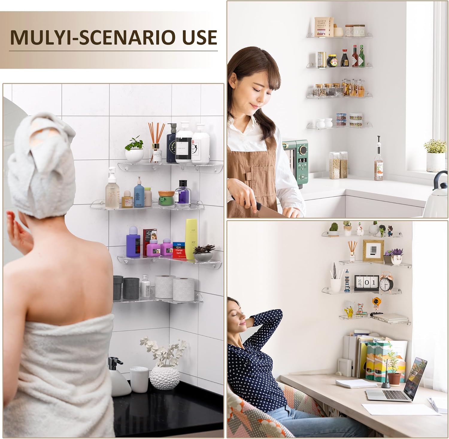 114x16 Inch Clear Acrylic Corner Shelf Set of 4 for Home Organization