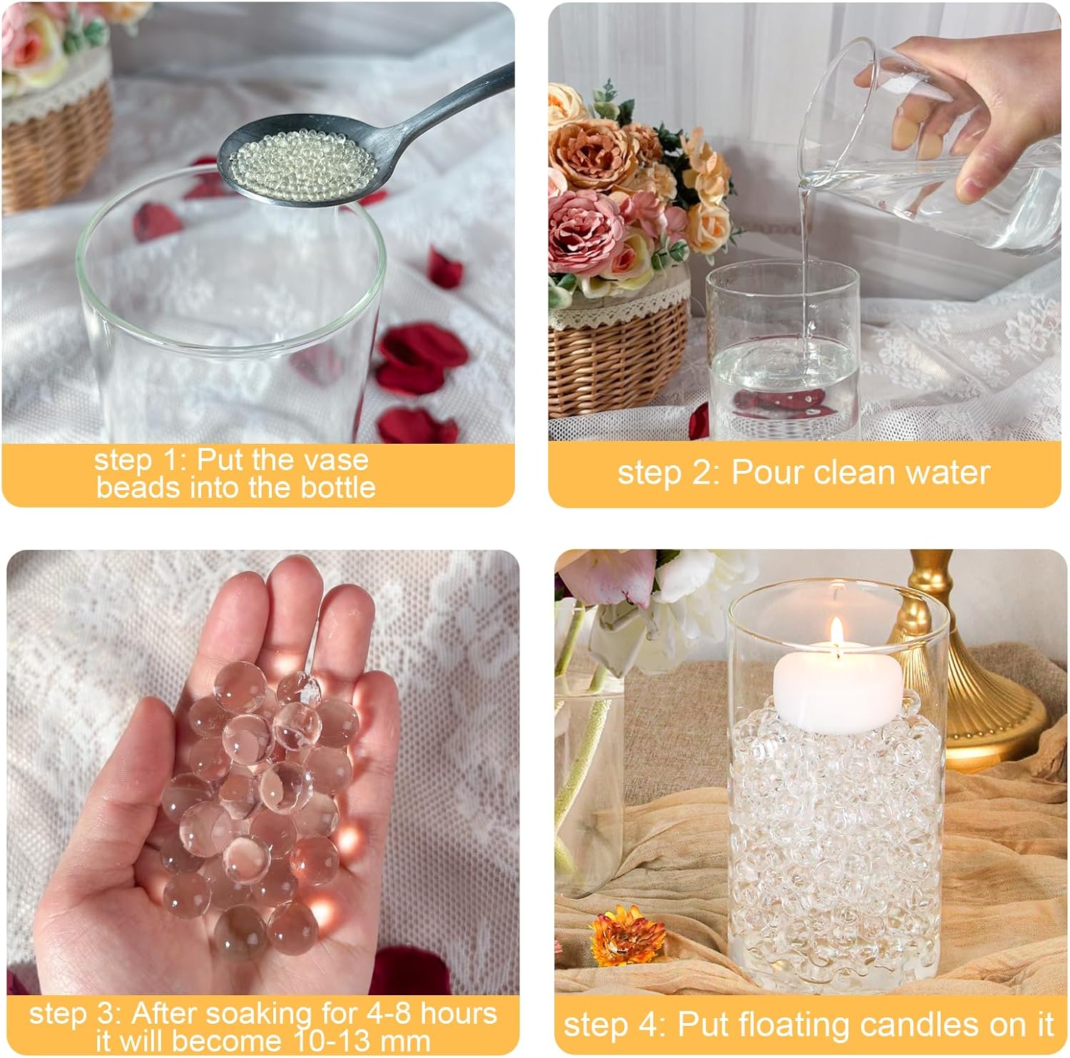 12 Pack White Floating Candles with Glass Cylinder Vases for Centerpieces