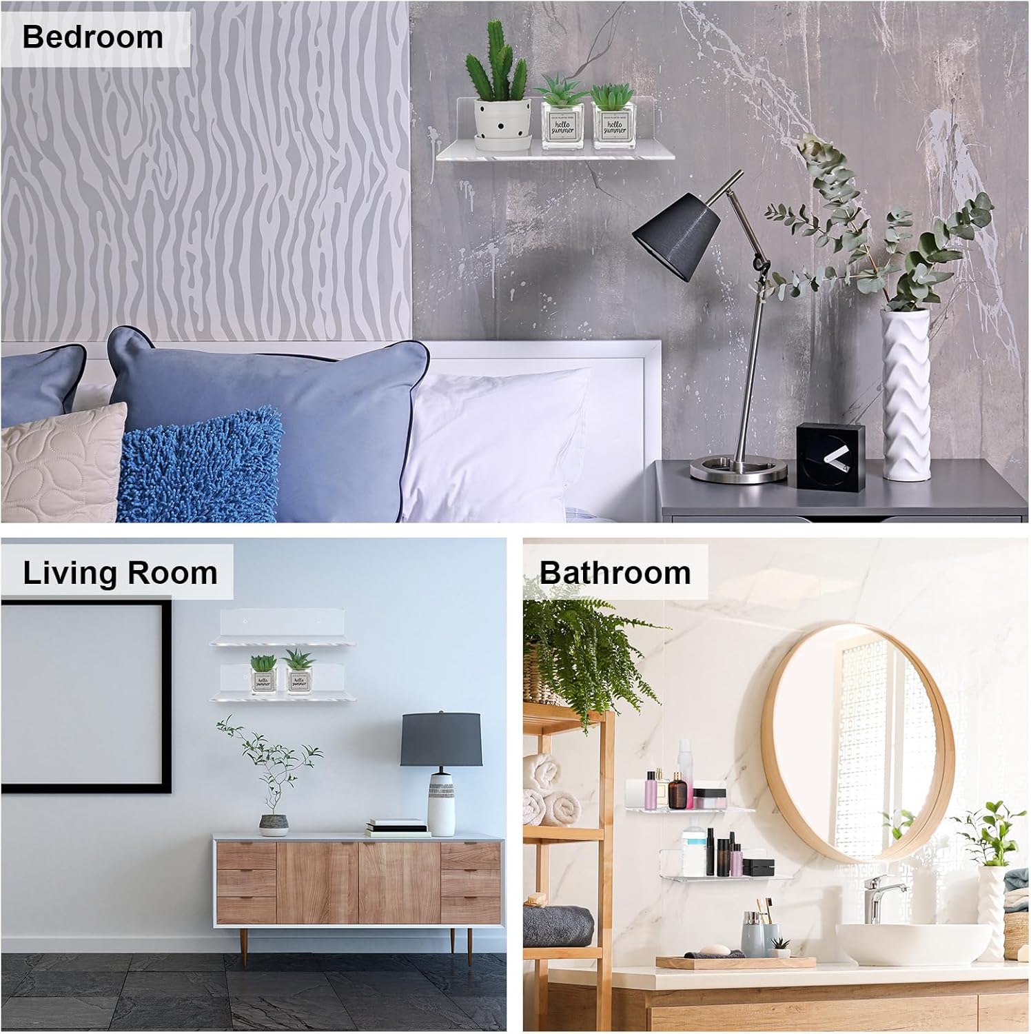 Vinsot 8 Pack Clear Acrylic Floating Shelves for Home Decor