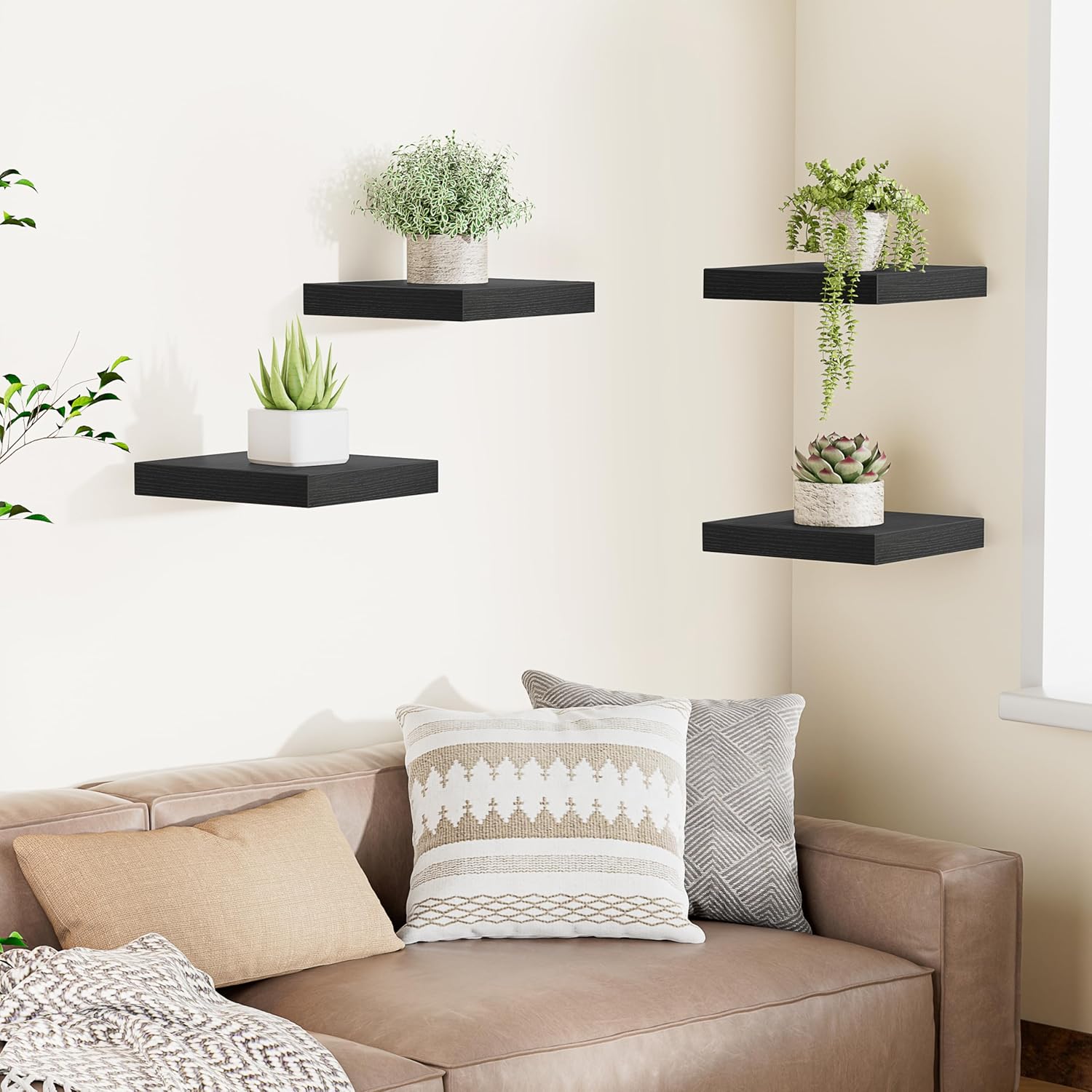 Olakee Corner Floating Shelf Set of 4 Black