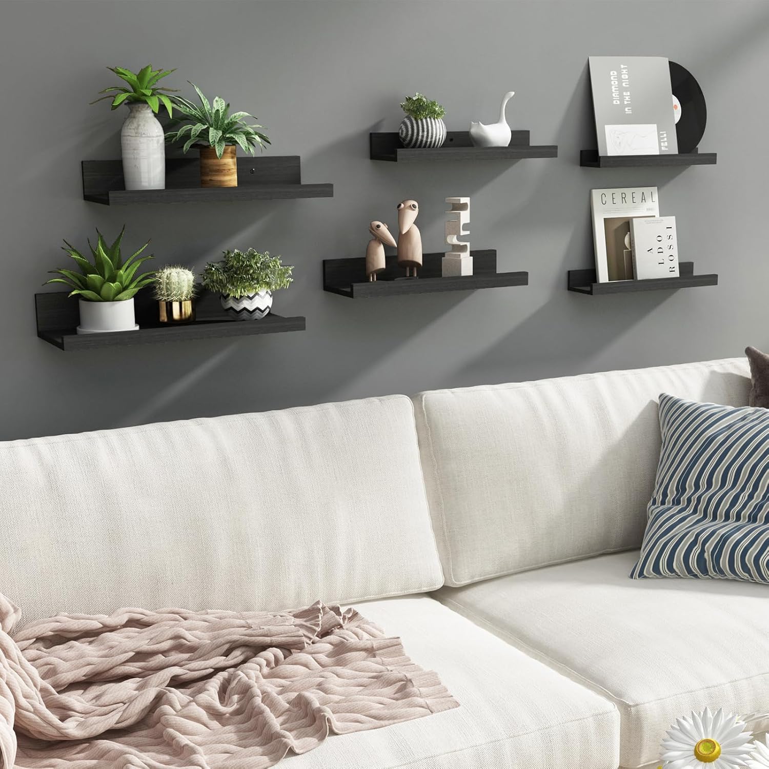 Fixwal Floating Shelves 6-Piece Set Black